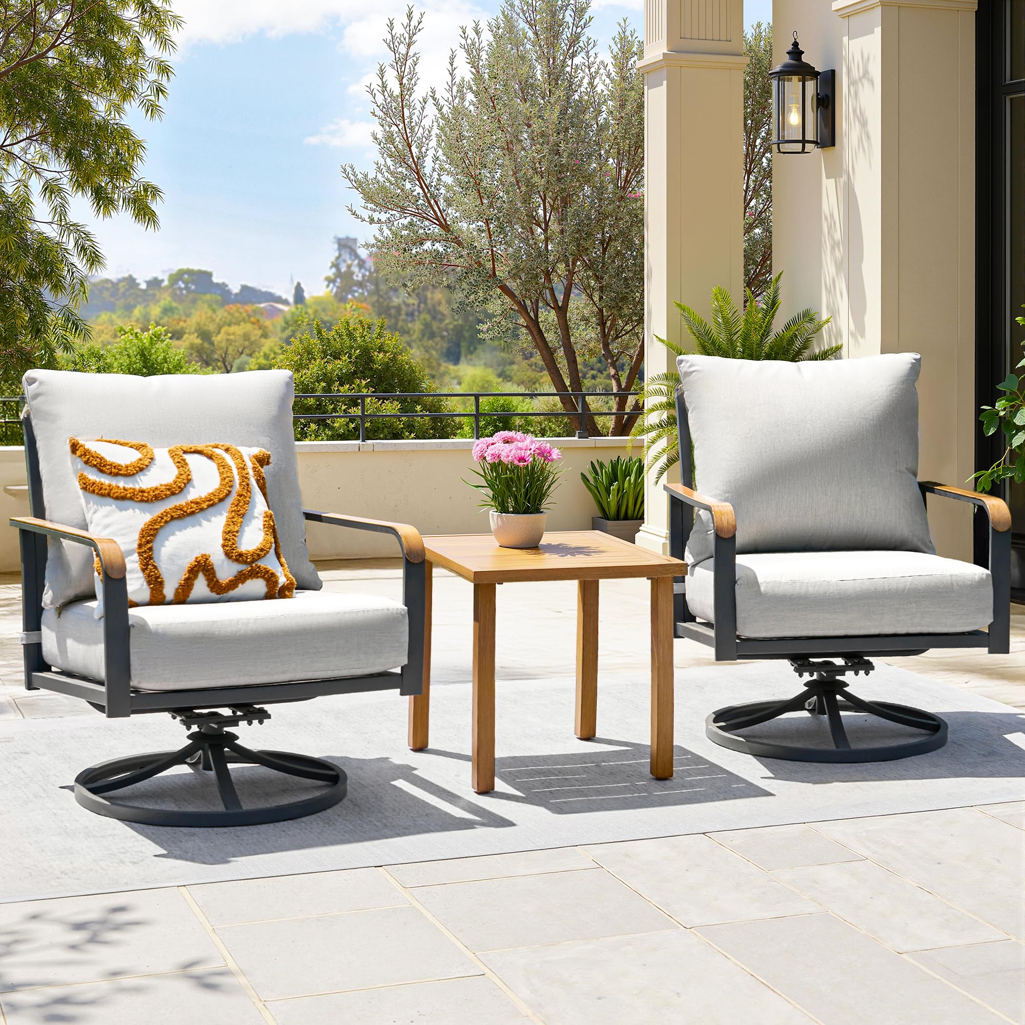 3-Piece Outdoor Bistro Set with Swivel Glider Rocking Chairs