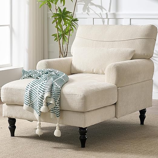 Modern Chaise Lounge Chair with Deep Cushion