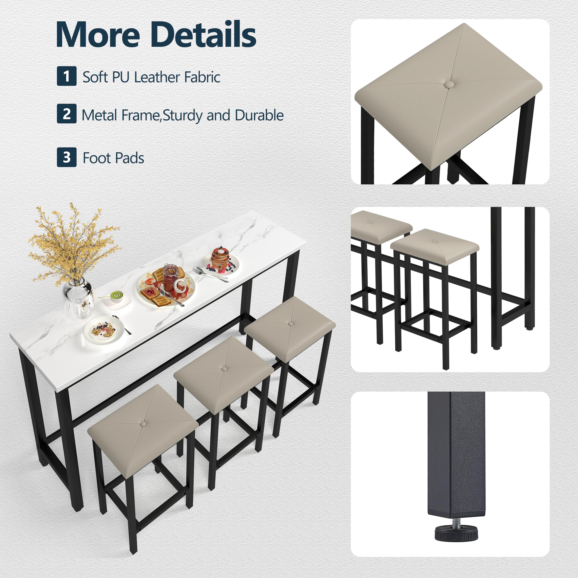 Bar Table and Chairs Set with 3 Upholstered Stools