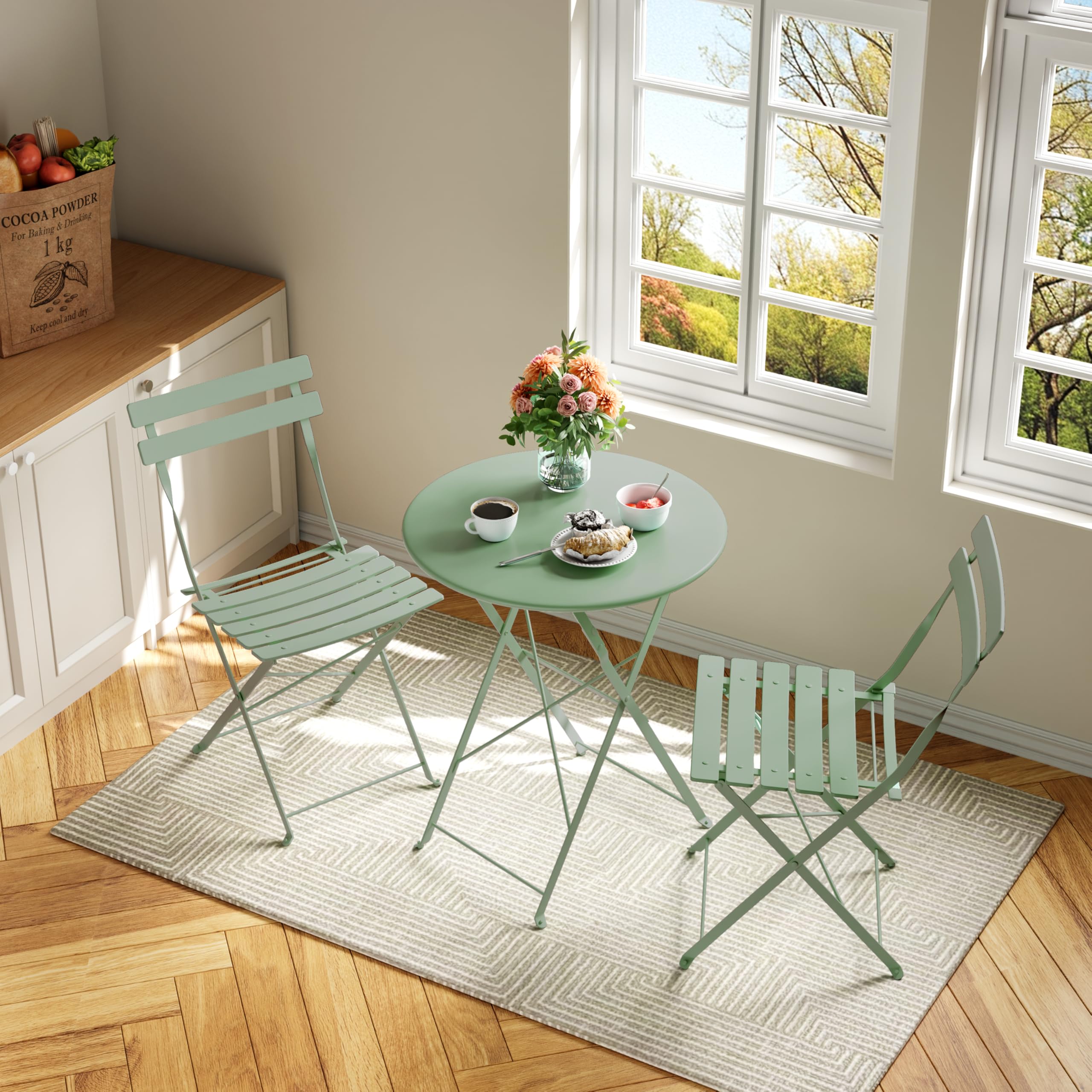 3-Piece Folding Bistro Set - Outdoor Patio Table and Chairs