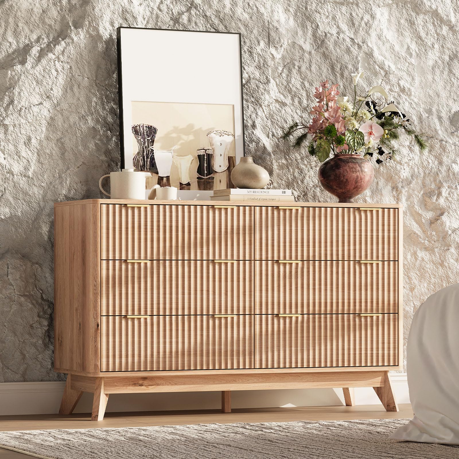 47 Inch Wide 6 Drawer Dresser with Fluted Design