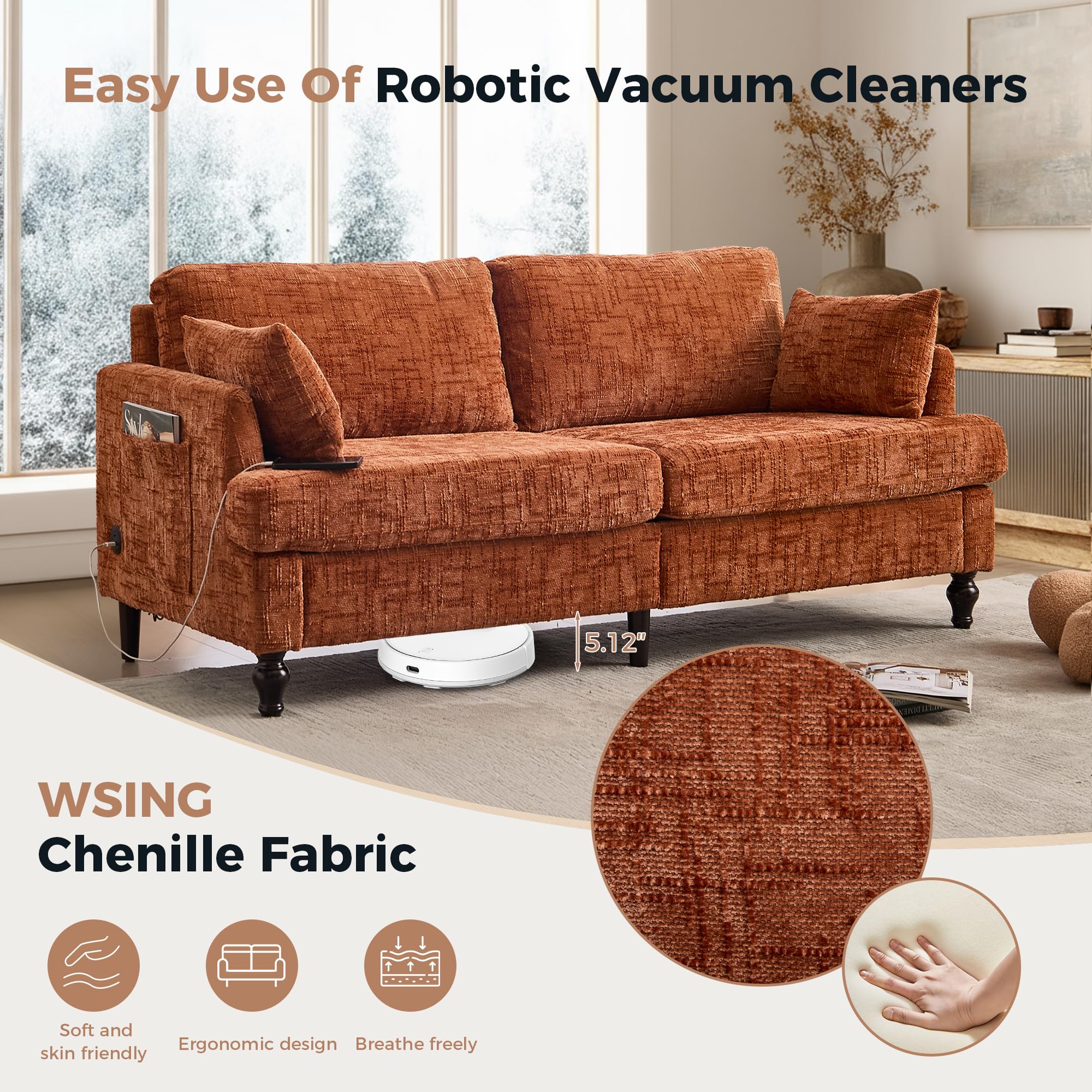 69" Mid-Century Modern Loveseat with USB & LED