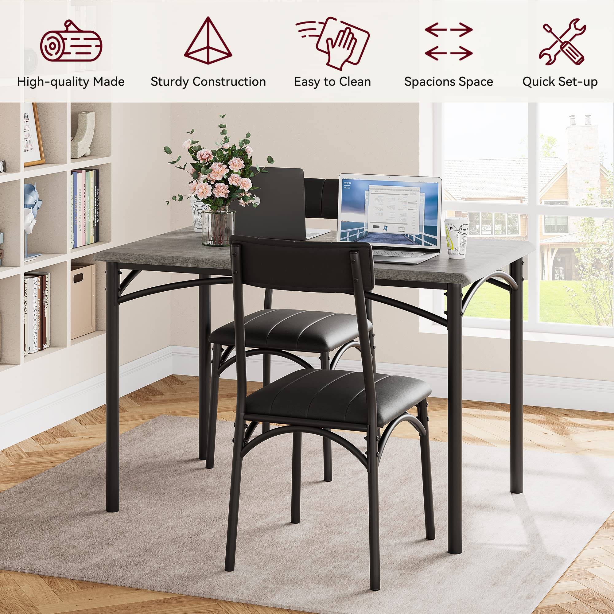 5-Piece Dining Table Set with Upholstered Chairs