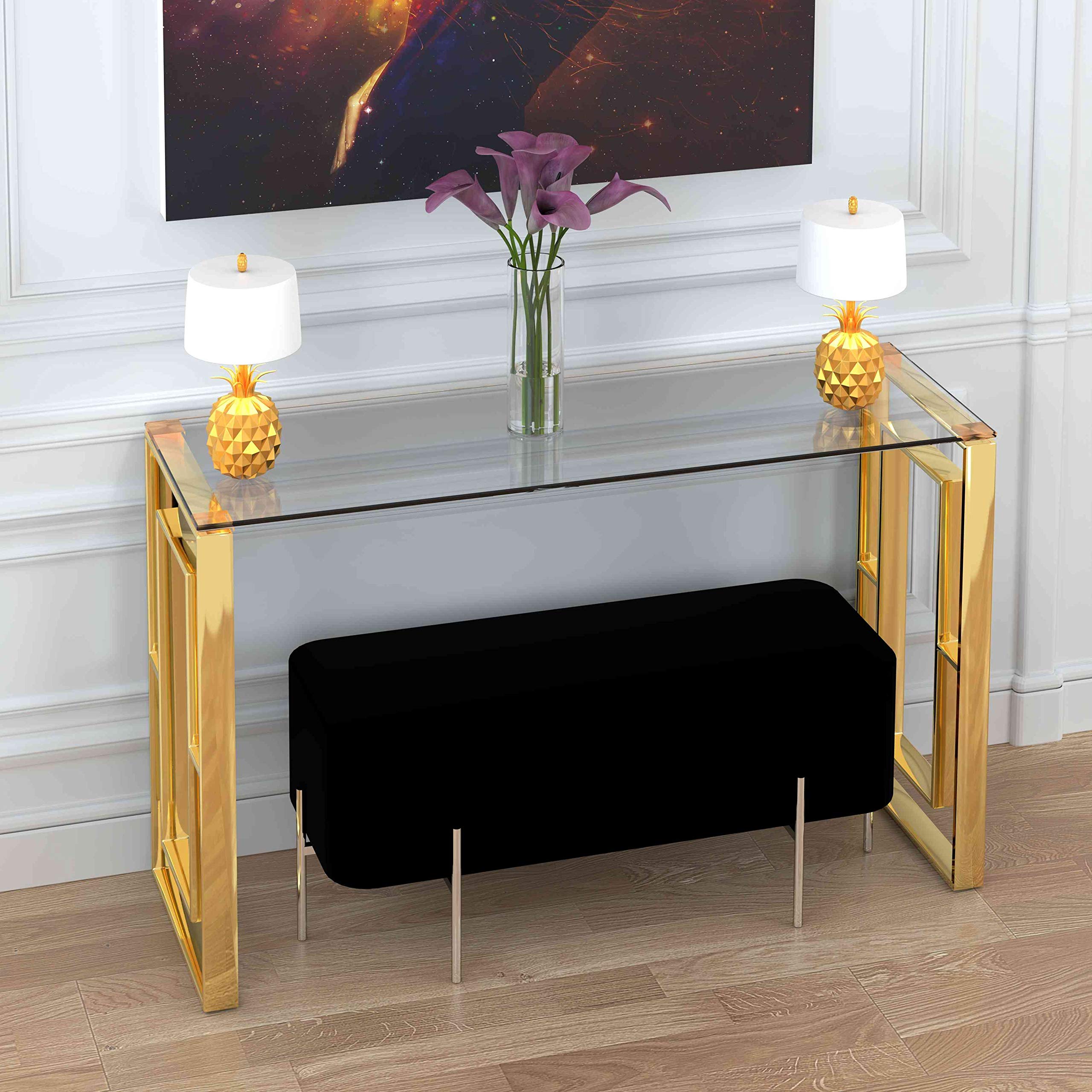 Laila Console Table Stainless Steel Glass Gold Clear