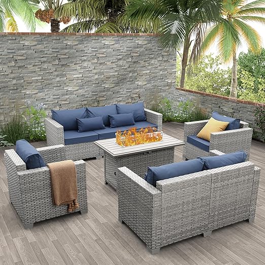 5-Piece Outdoor Sectional Sofa Set with Fire Pit Table