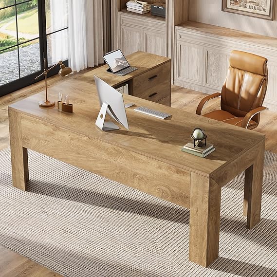 L-Shaped Executive Desk with File Cabinet