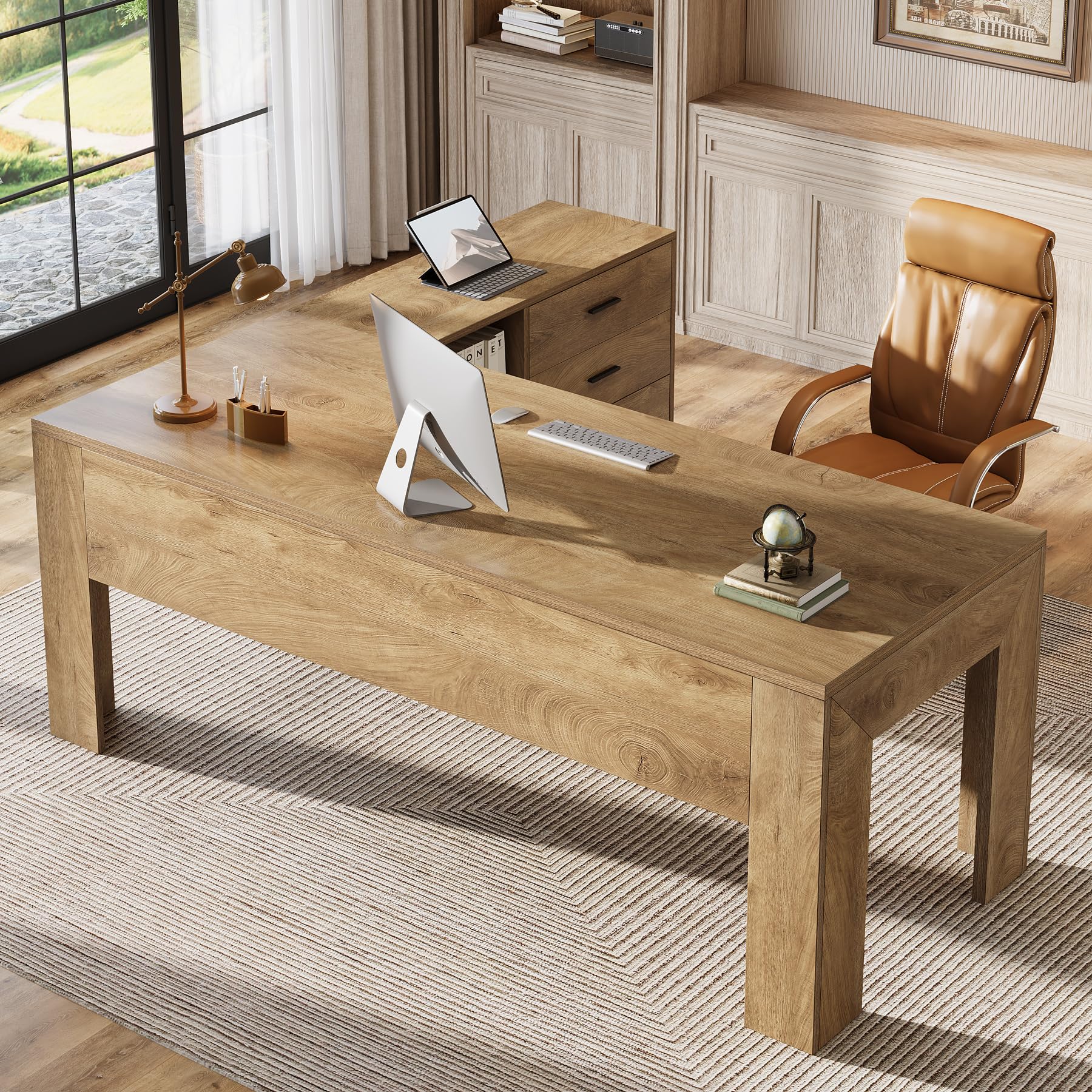 L-Shaped Executive Desk with File Cabinet