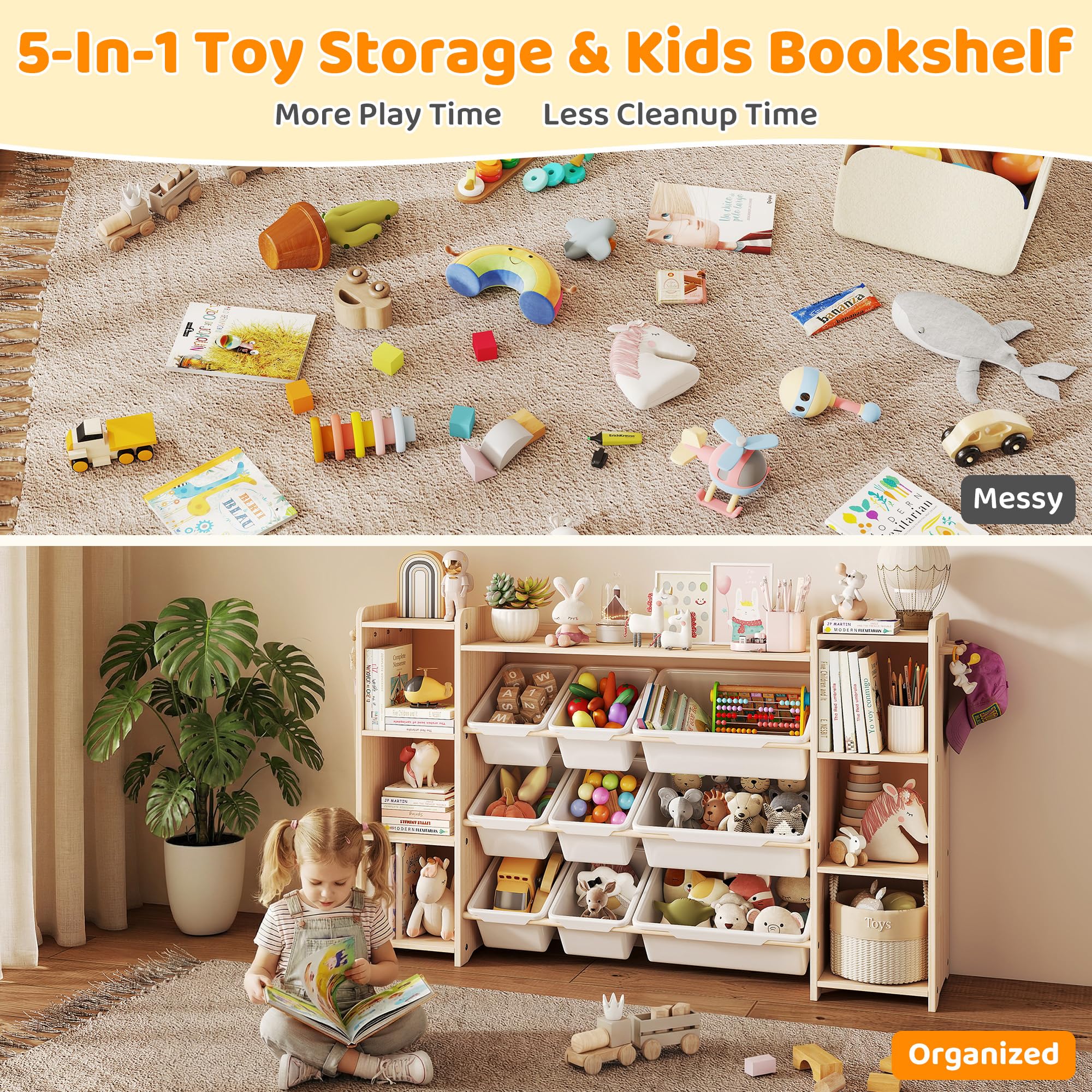 Kids Toy Storage Organizer with Bookshelf and Bins