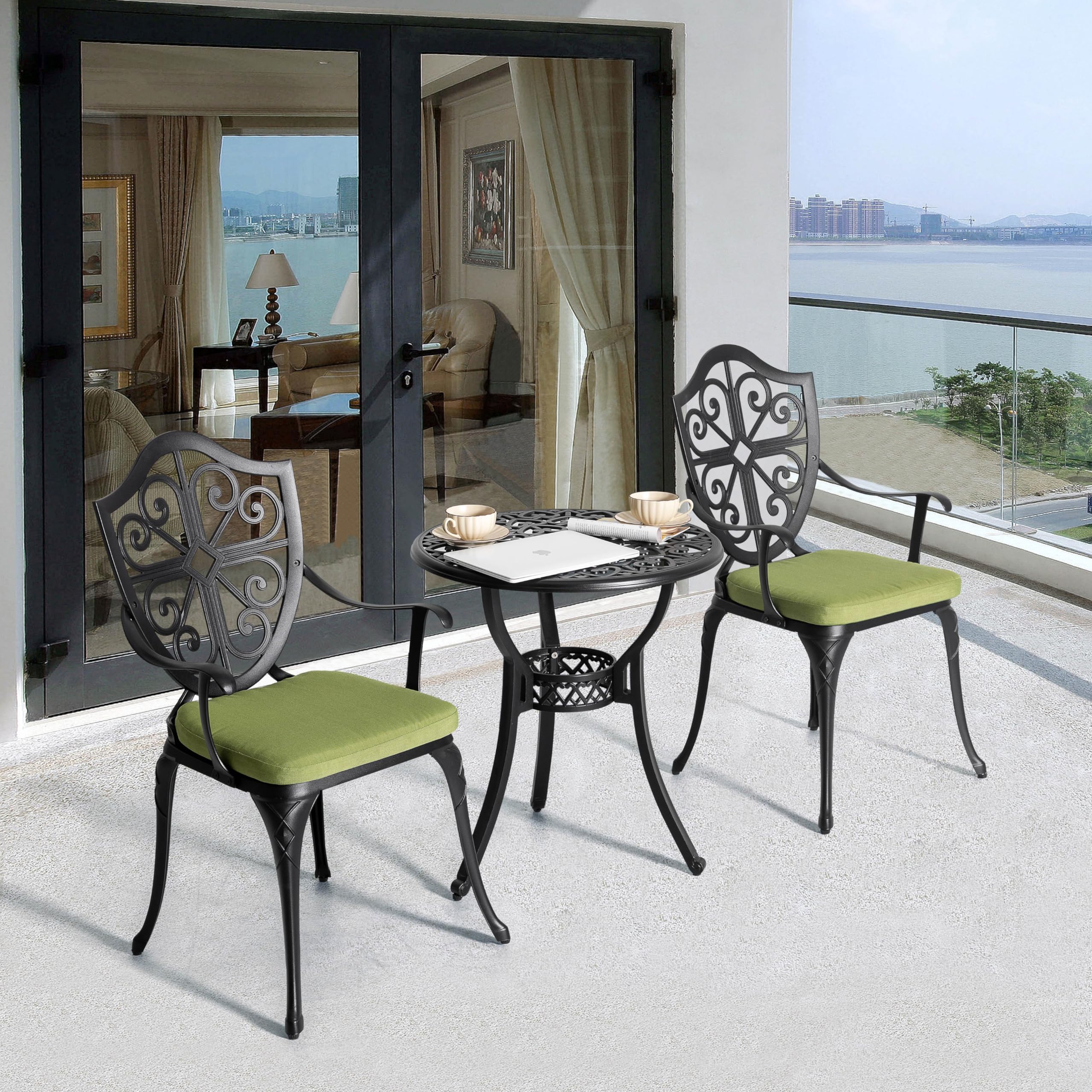 3-Piece Cast Aluminum Bistro Set with Cushions