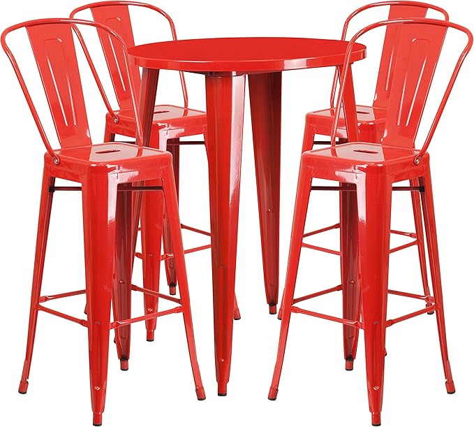 30" Round Metal Bar Table Set with 4 Stools