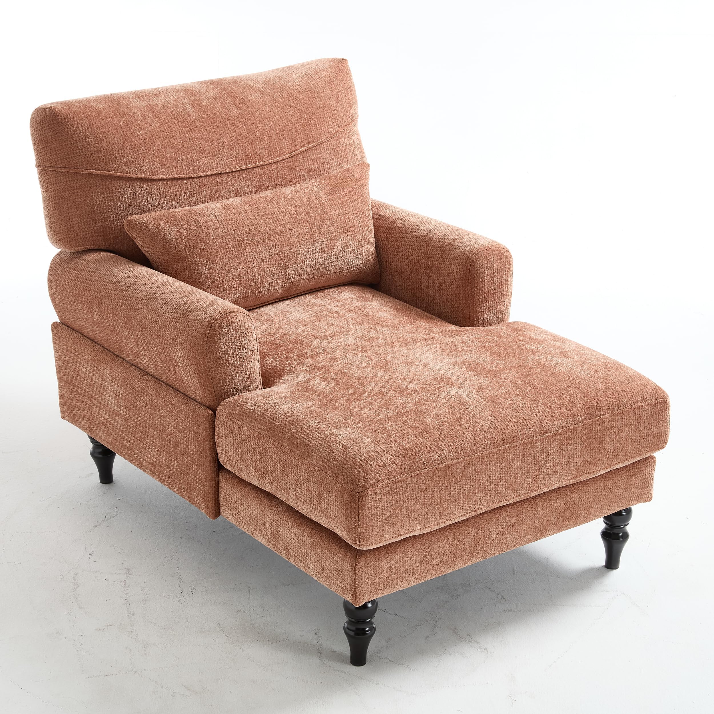 KEIKI Chaise Lounge Chair Indoor, Modern Leisure Sleeper Sofa Chair w/Deep Cushion, Accent Upholstered Reading Side Armchair, Recliner Arm Chairs for Living Room & Bedroom, Easy Assembly, Orange