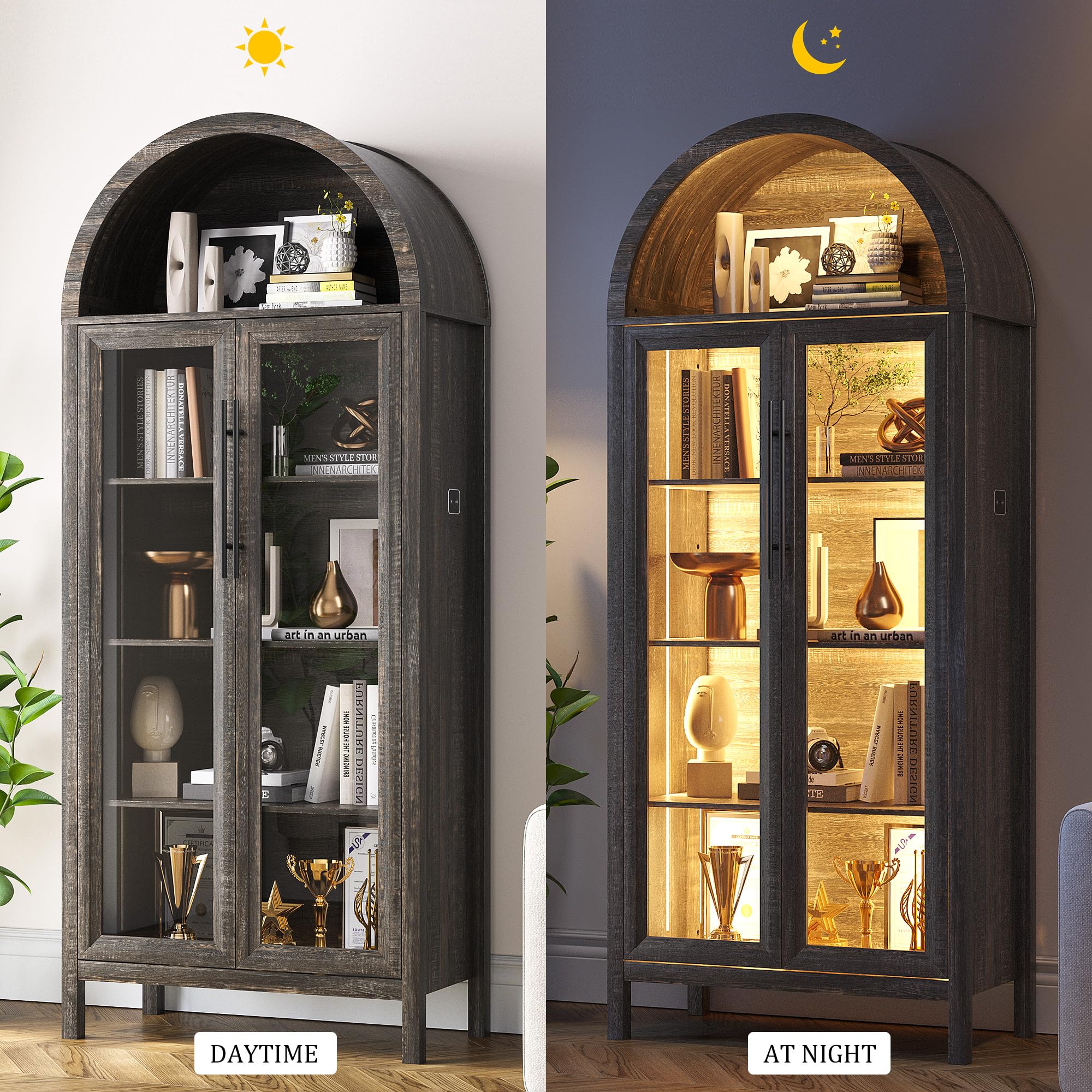 Arched Glass Display Cabinet with LED Lights