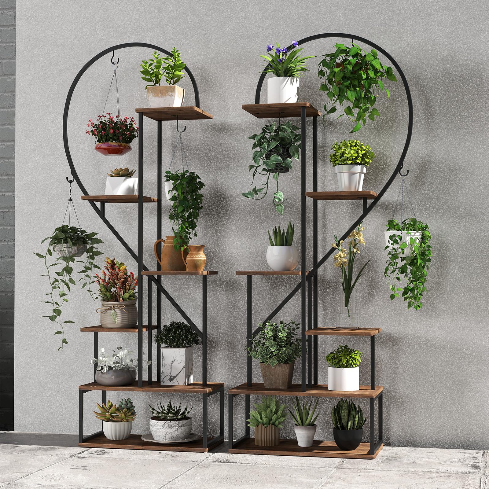 6-Tier Heart-Shaped Metal Plant Stand Set