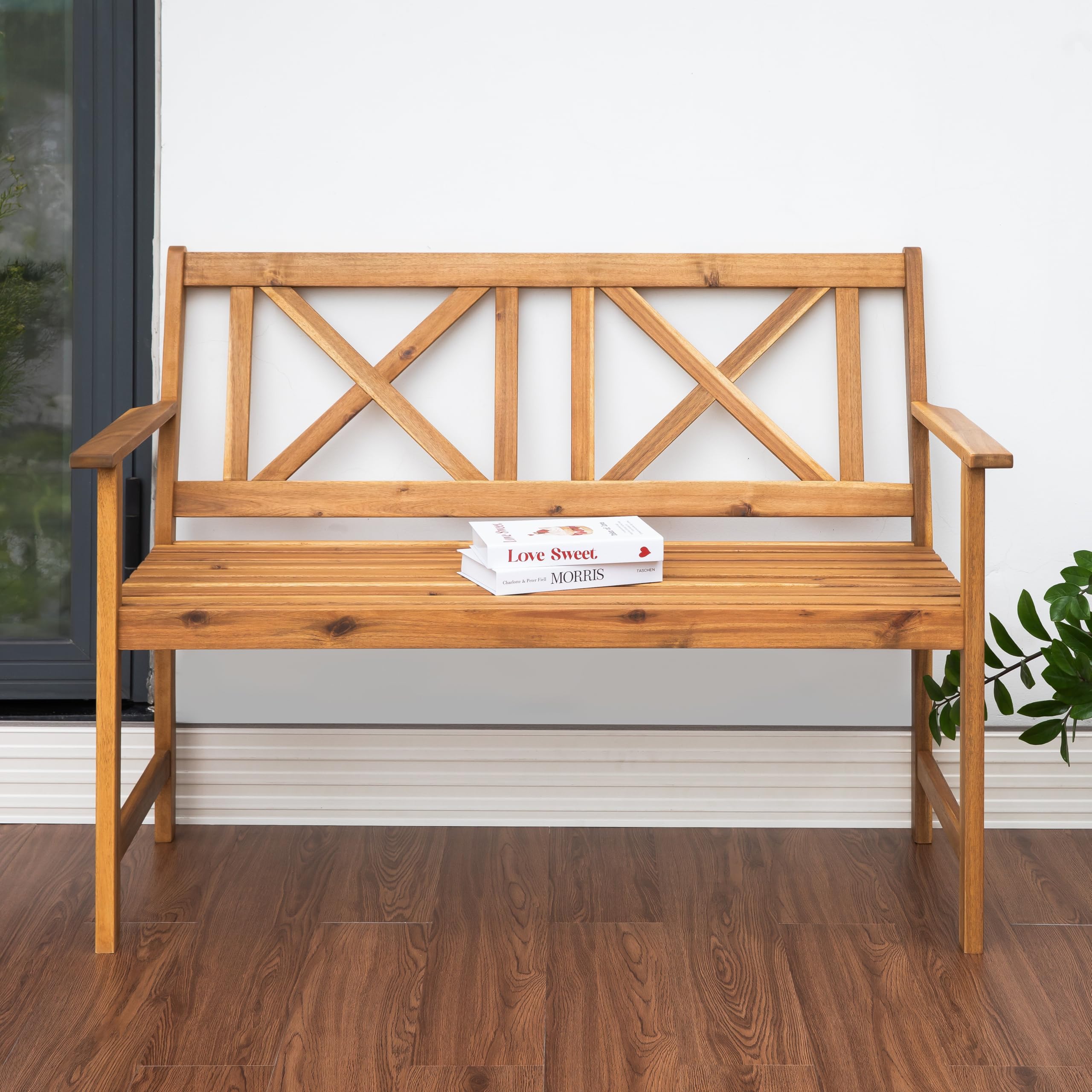 Outdoor Garden Bench with Cross Back Design