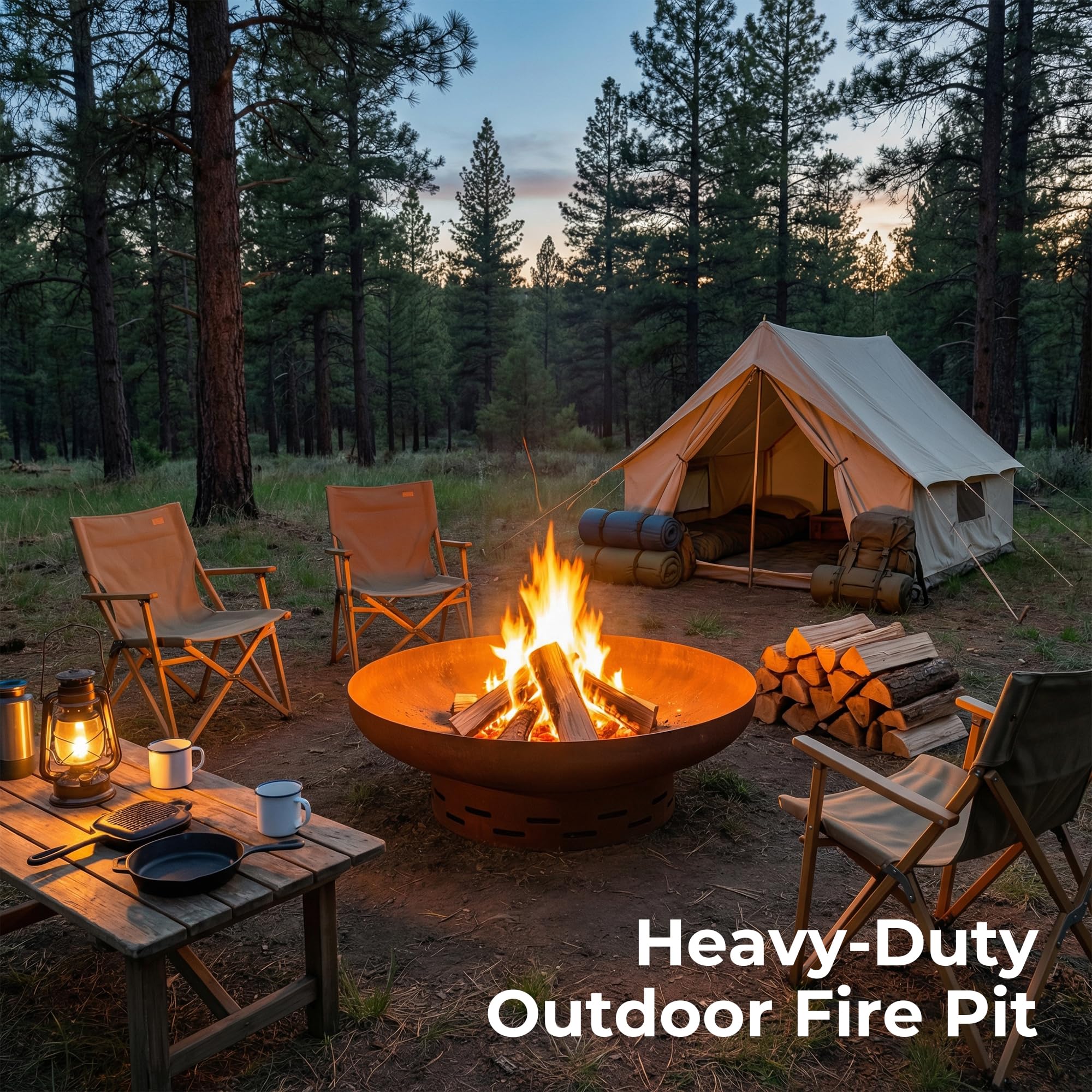 35.5 Inch Round Fire Pit for Outside Wood Burning