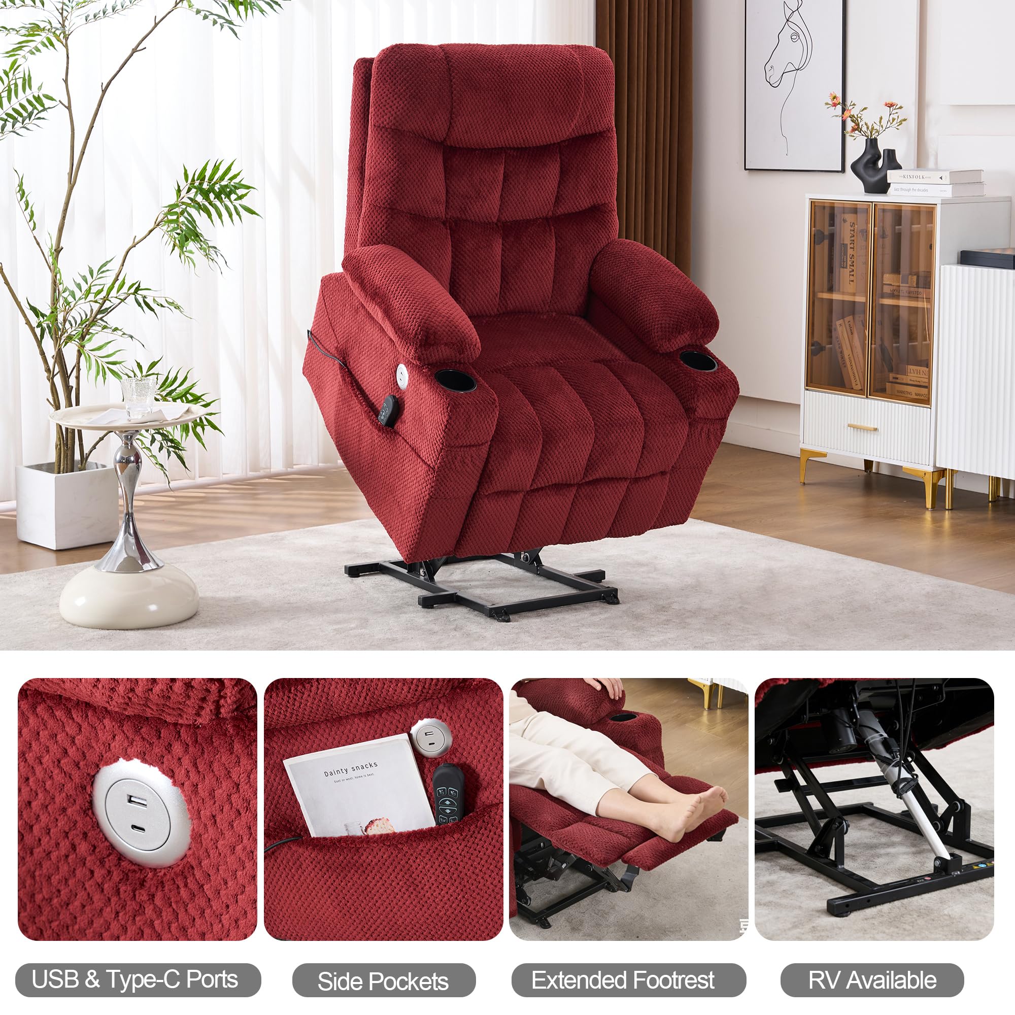 Dual Motor Power Lift Recliner with Massage and Heat