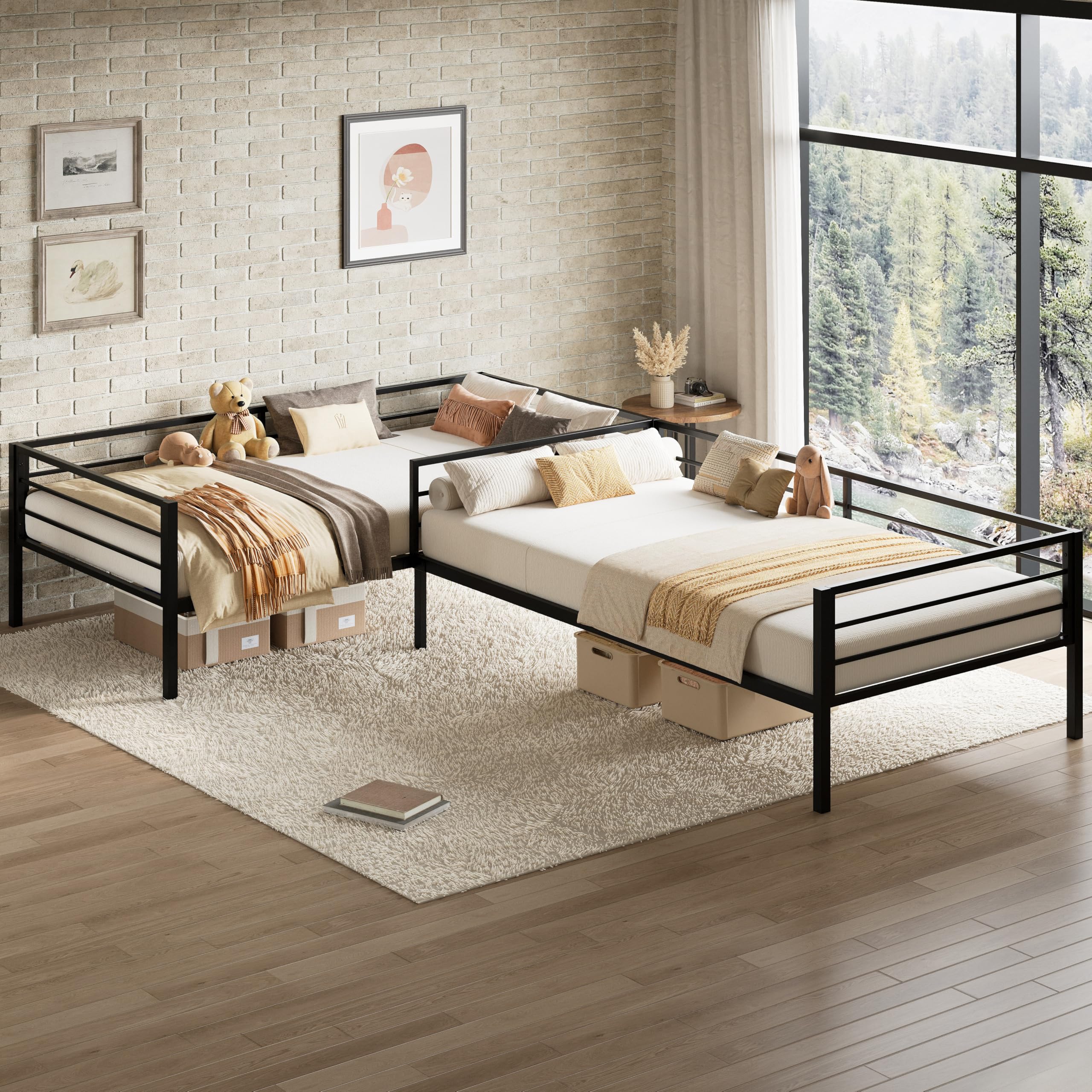 L-Shaped Twin Corner Bed Frame with Storage