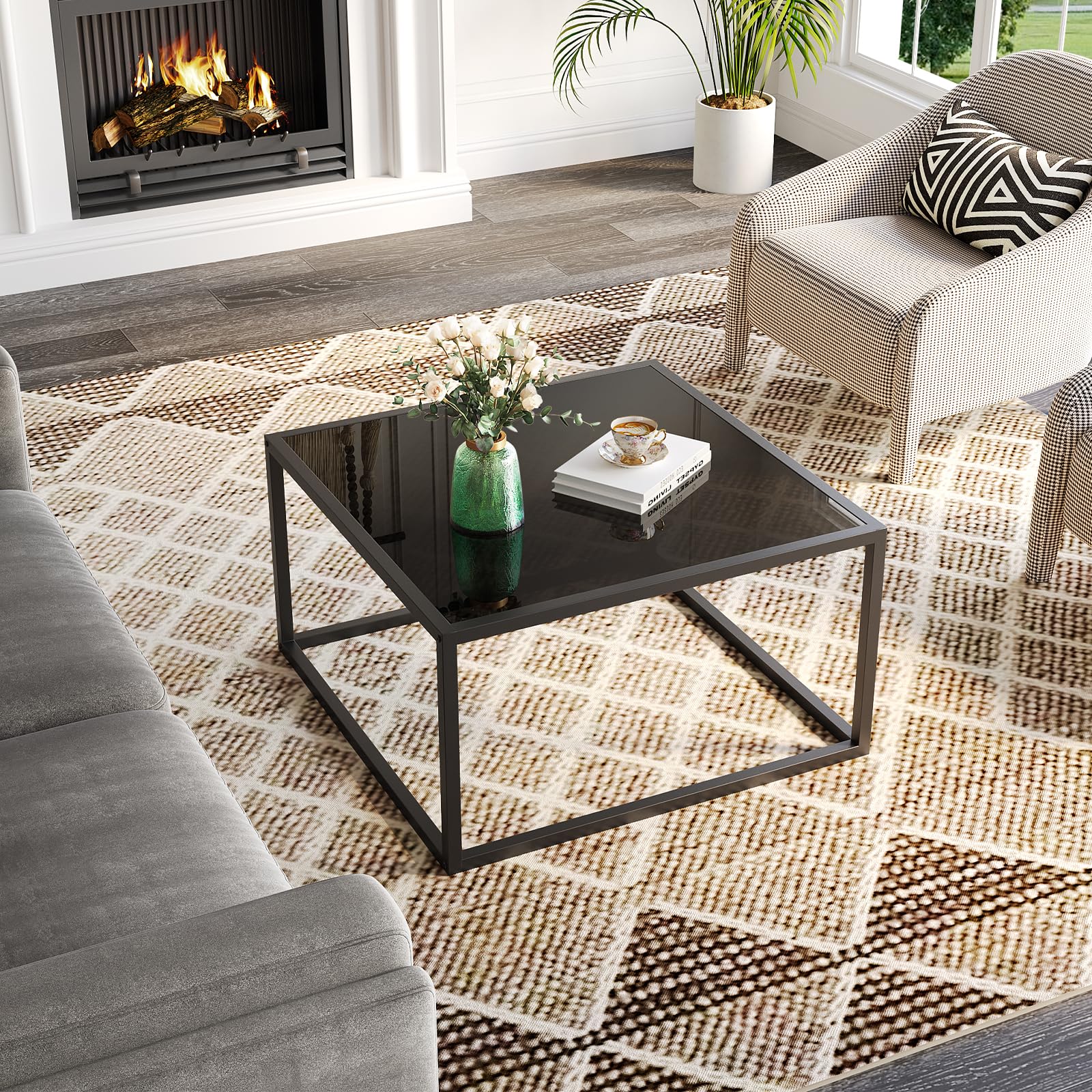 Black Glass Square Coffee Table