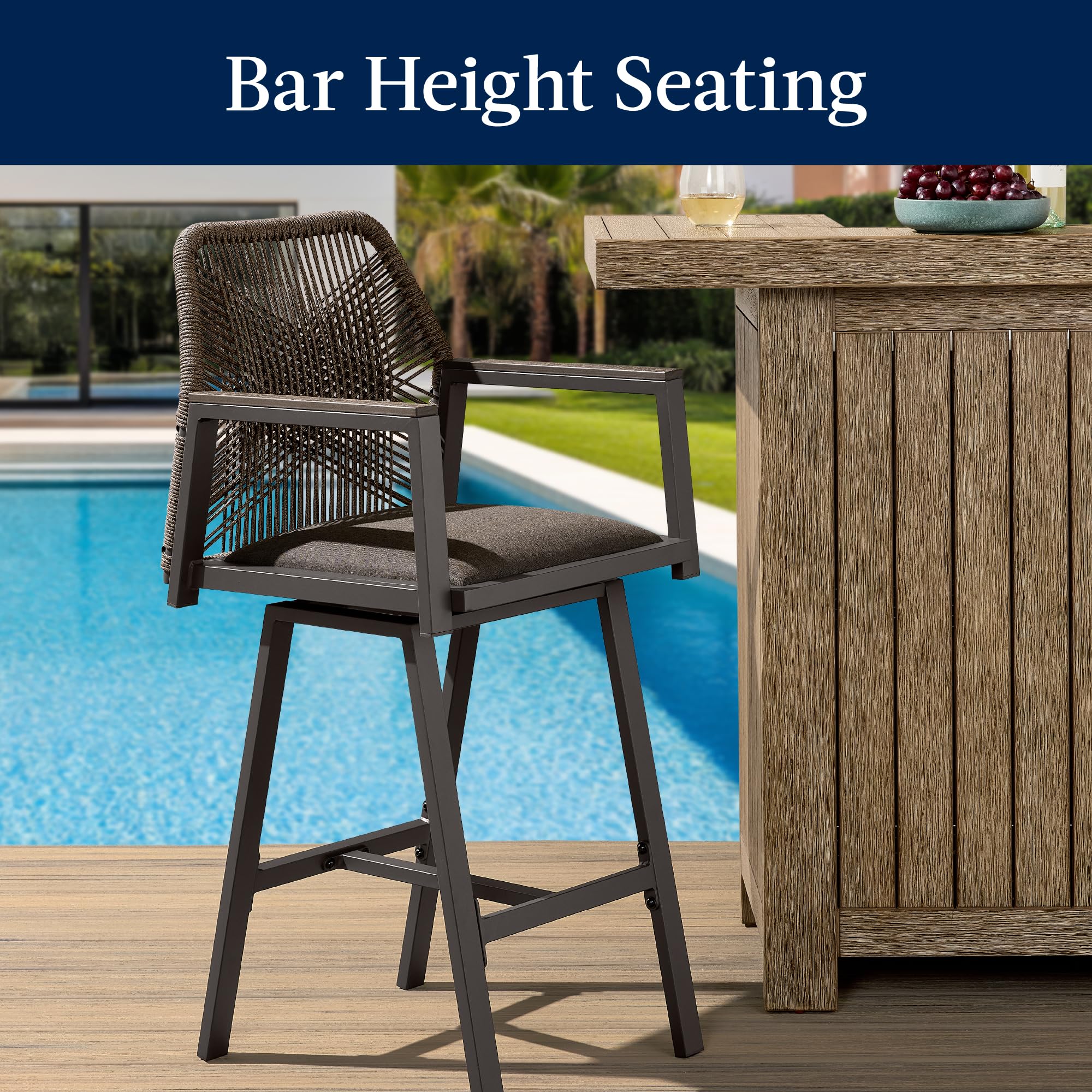 Outdoor Bar Stools Set of 2 - 360° Swivel Aluminum Frame with Armrests