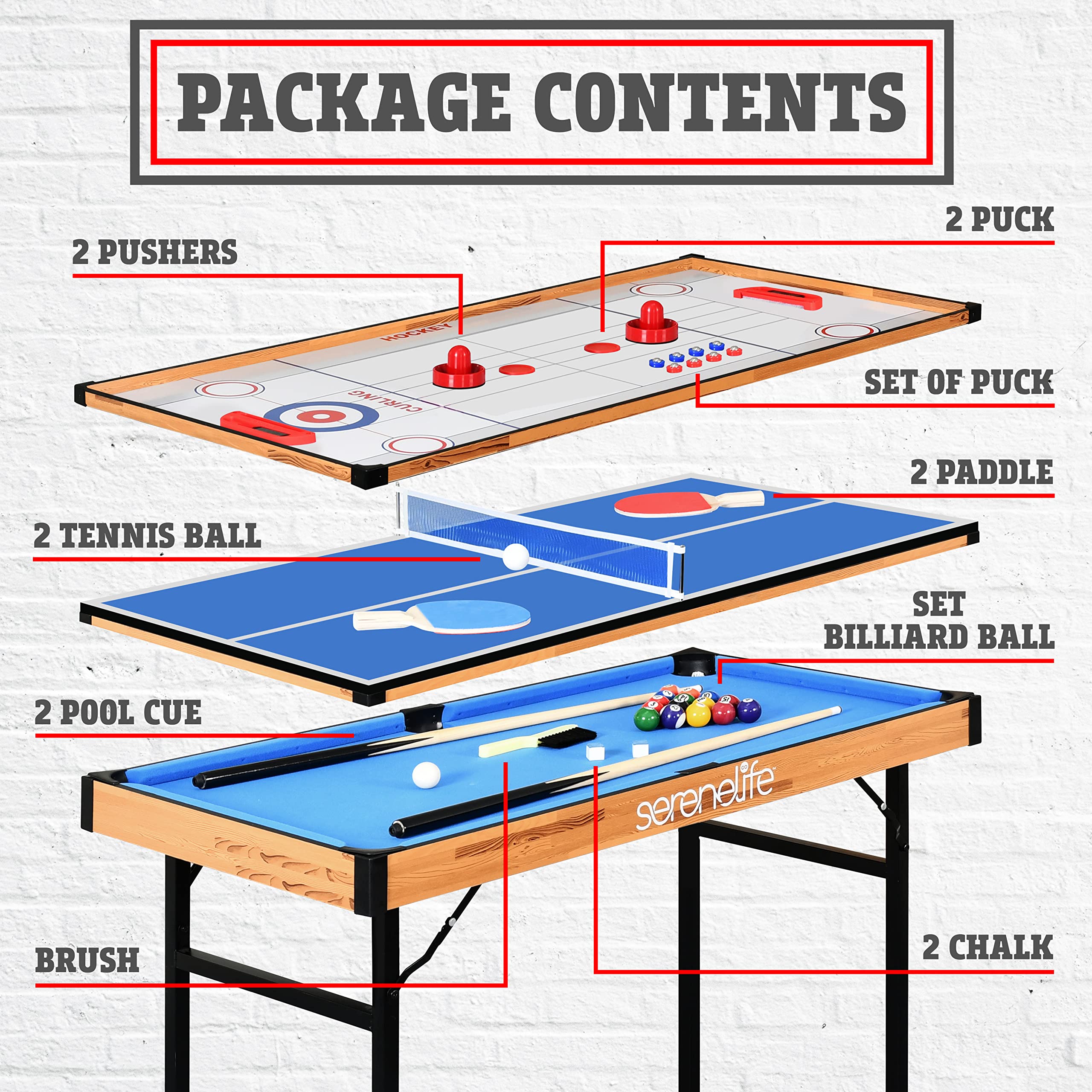 4-in-1 Multi Game Table with Ping Pong, Air Hockey, Pool & Shuffleboard