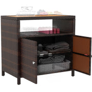 Wicker Outdoor Storage Cabinet with Acacia Wood Countertop