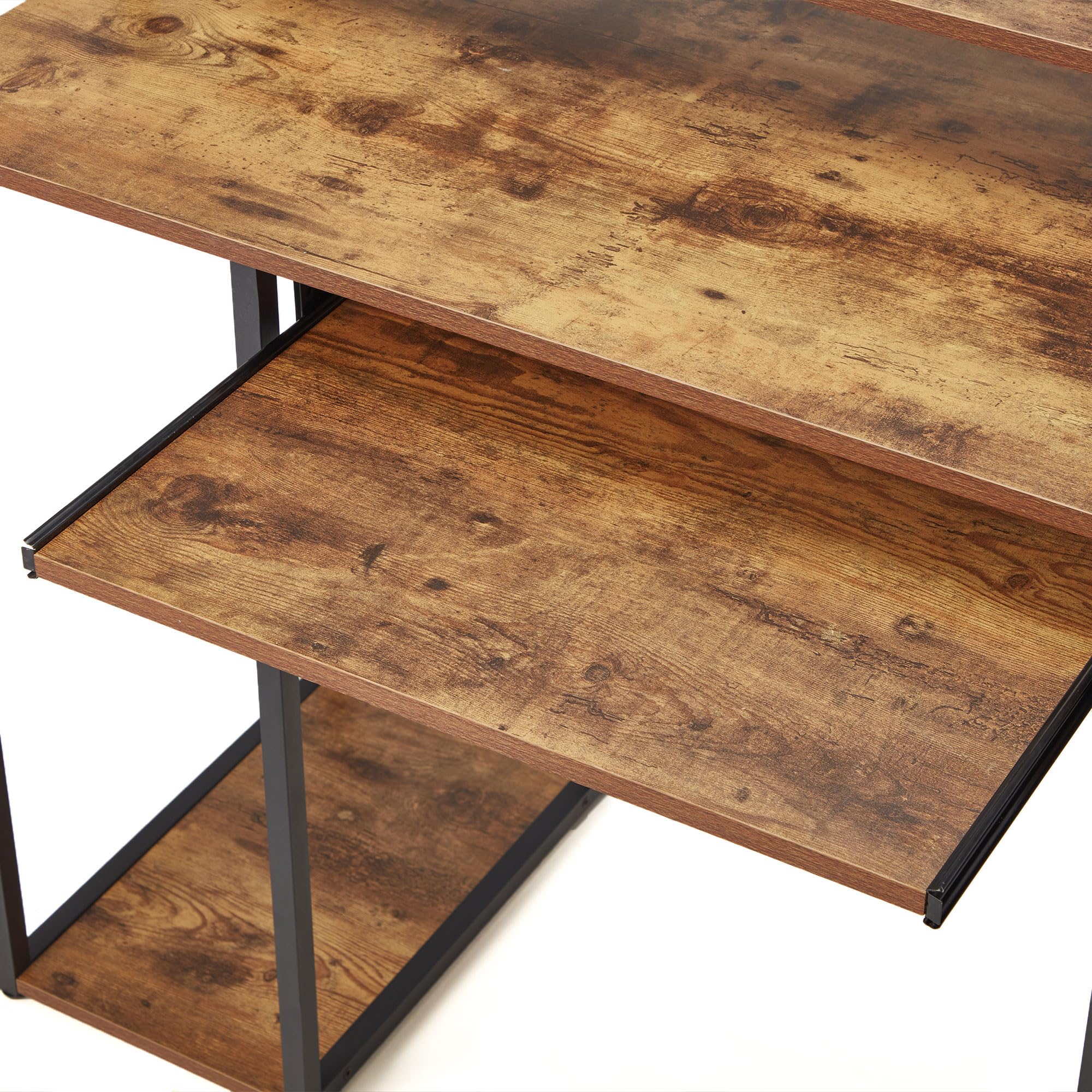 Computer Desk with Monitor Stand and Storage Shelves