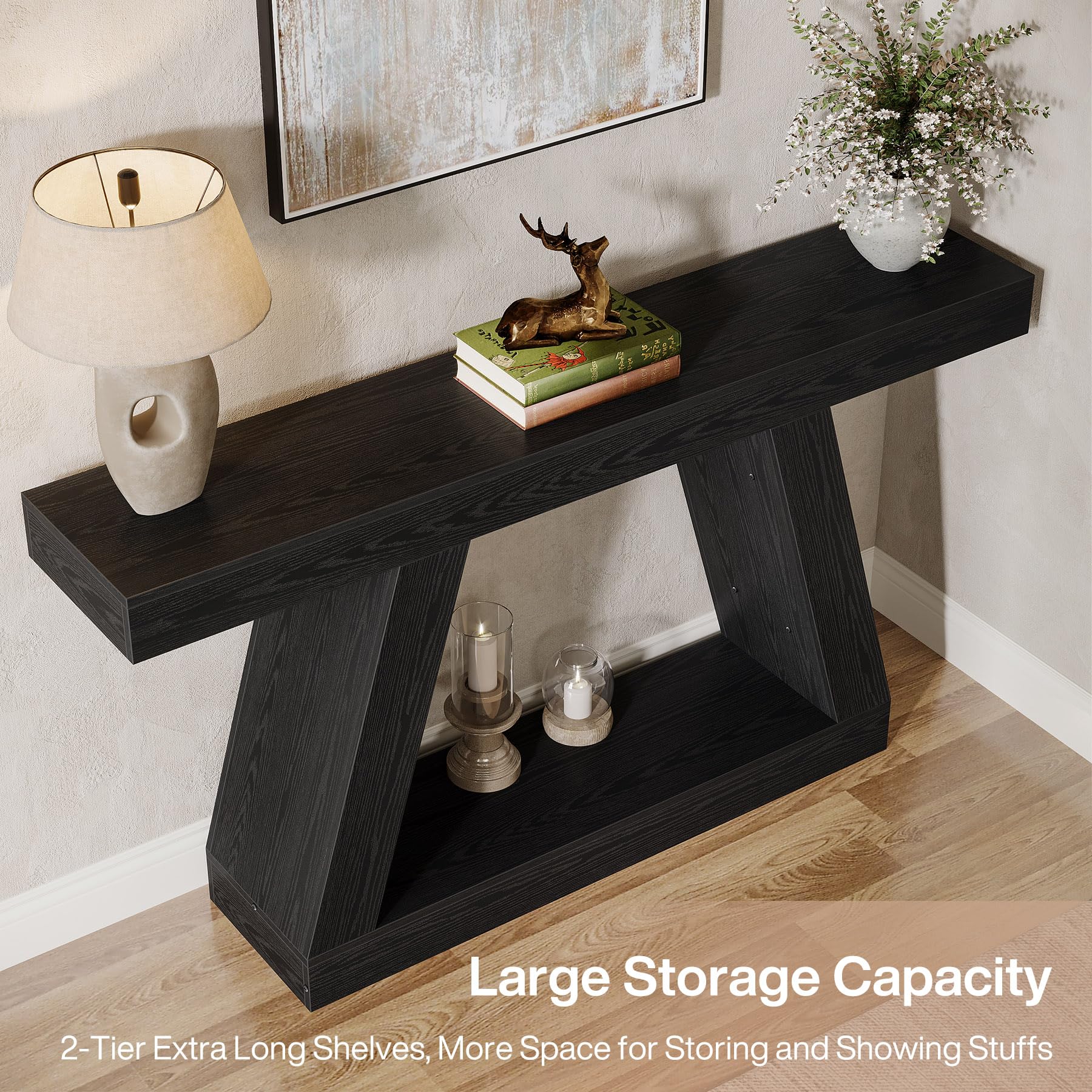 55-Inch Farmhouse Console Table with Storage