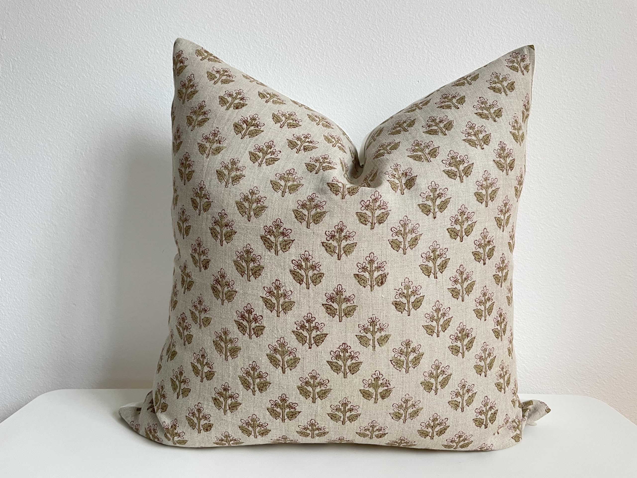 Hand Block Print Linen Throw Pillow Cover 20x20