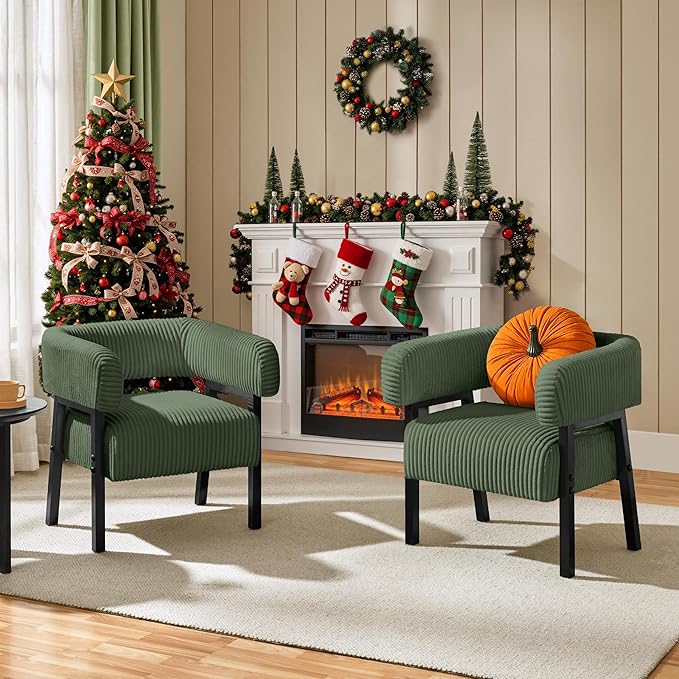 Corduroy Barrel Accent Chair Set of 2