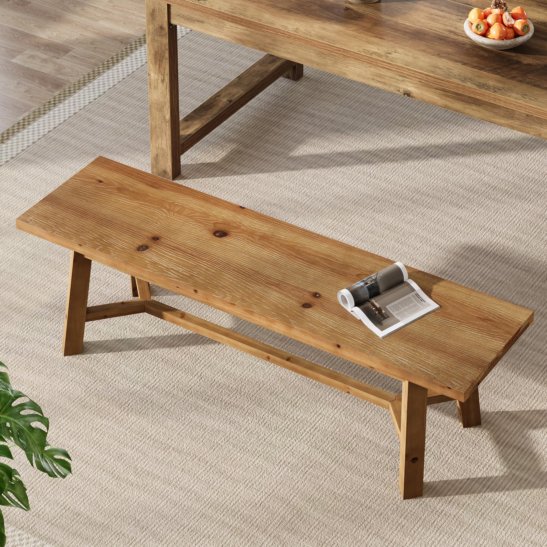 55" Solid Wood Farmhouse Bench