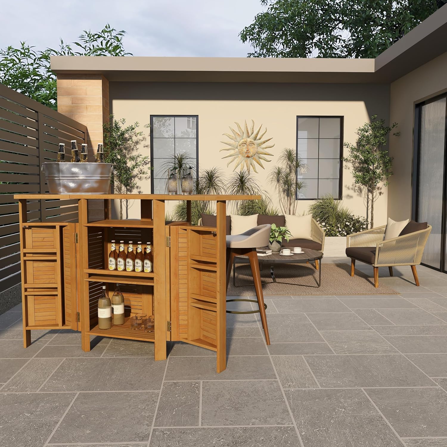 Teak Wood Folding Bar with Expandable Sides