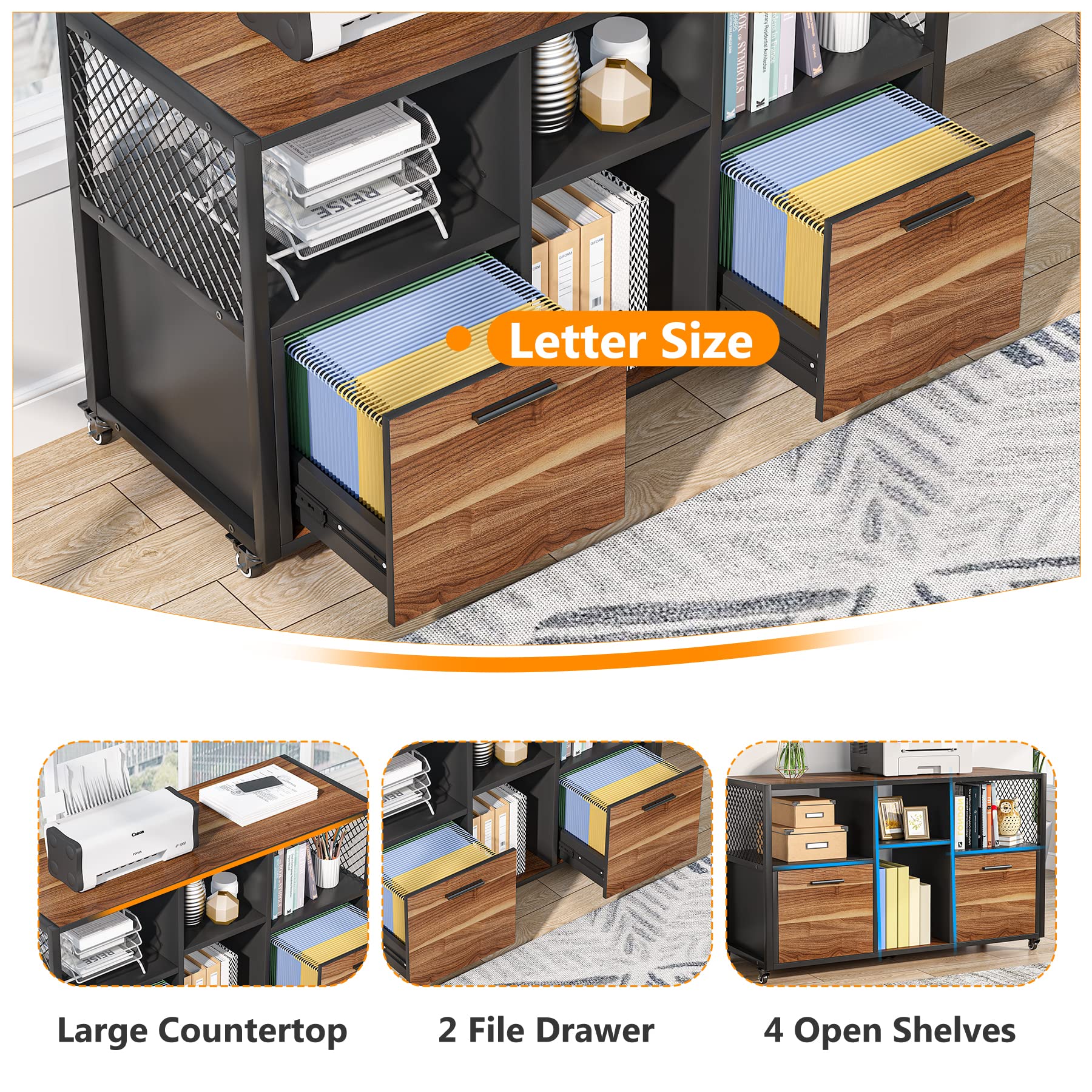 Mobile Lateral Filing Cabinet with Printer Stand