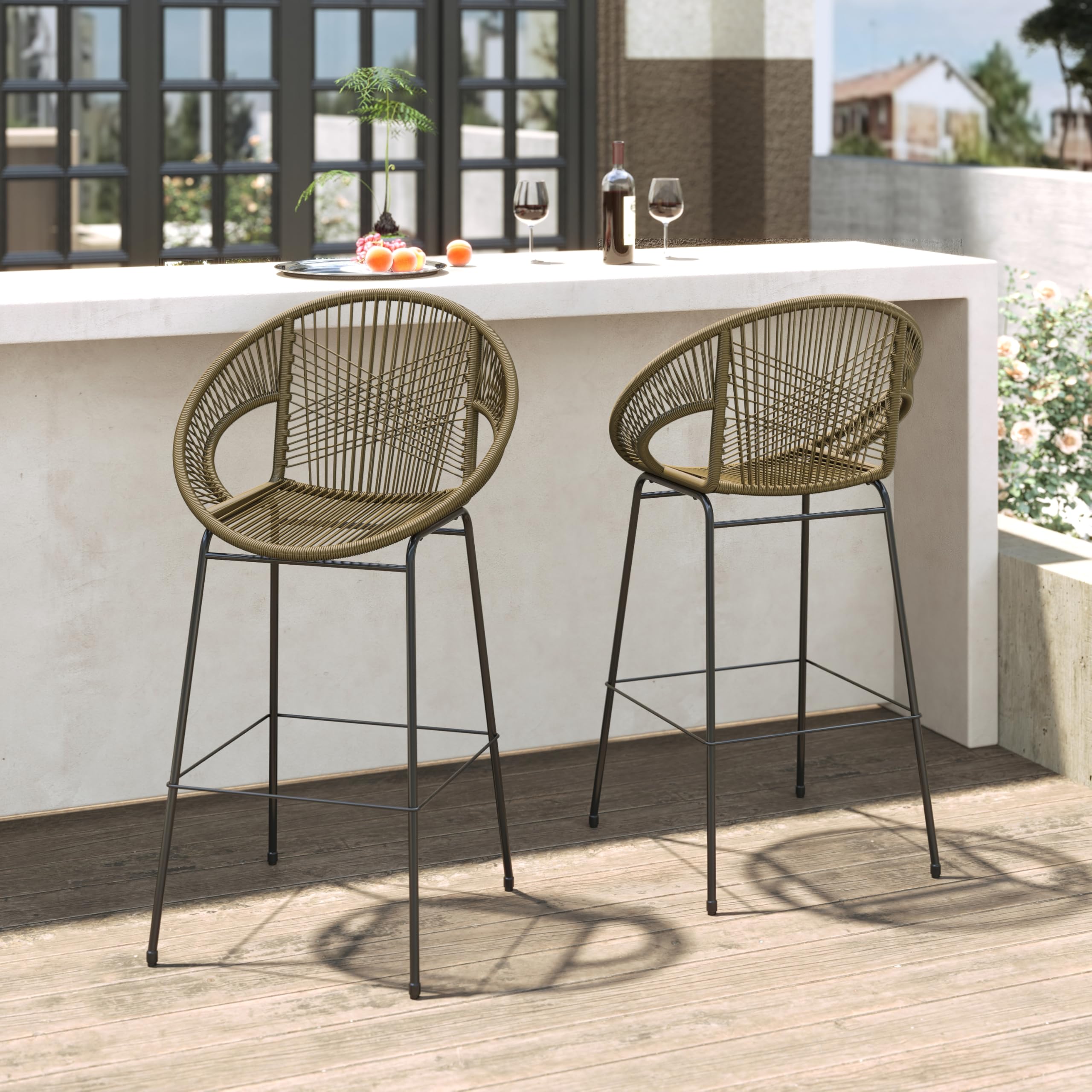 Woven Plastic Wicker Bar Stools Set of 2