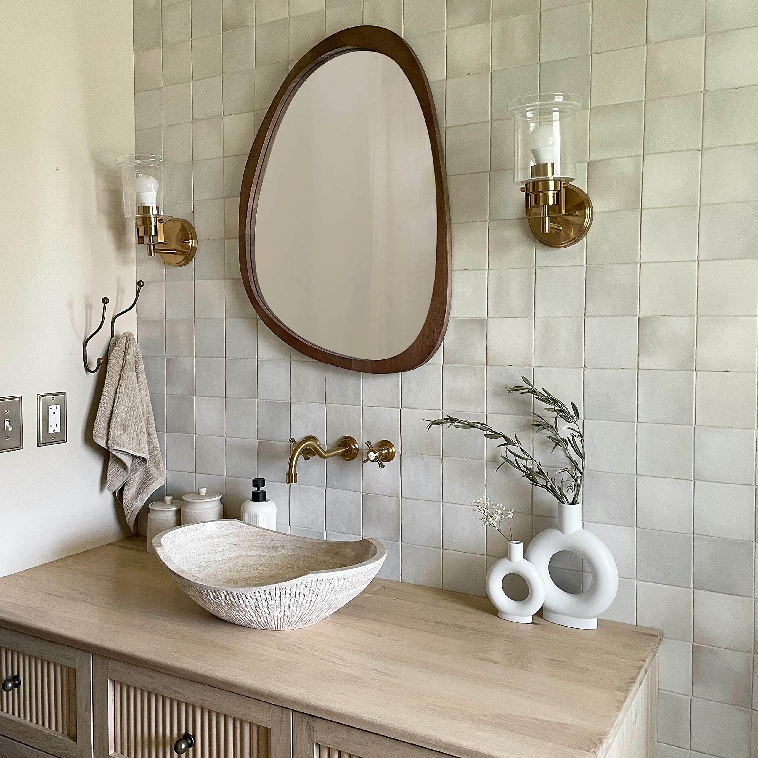 Asymmetrical Wood Frame Wall Mirror