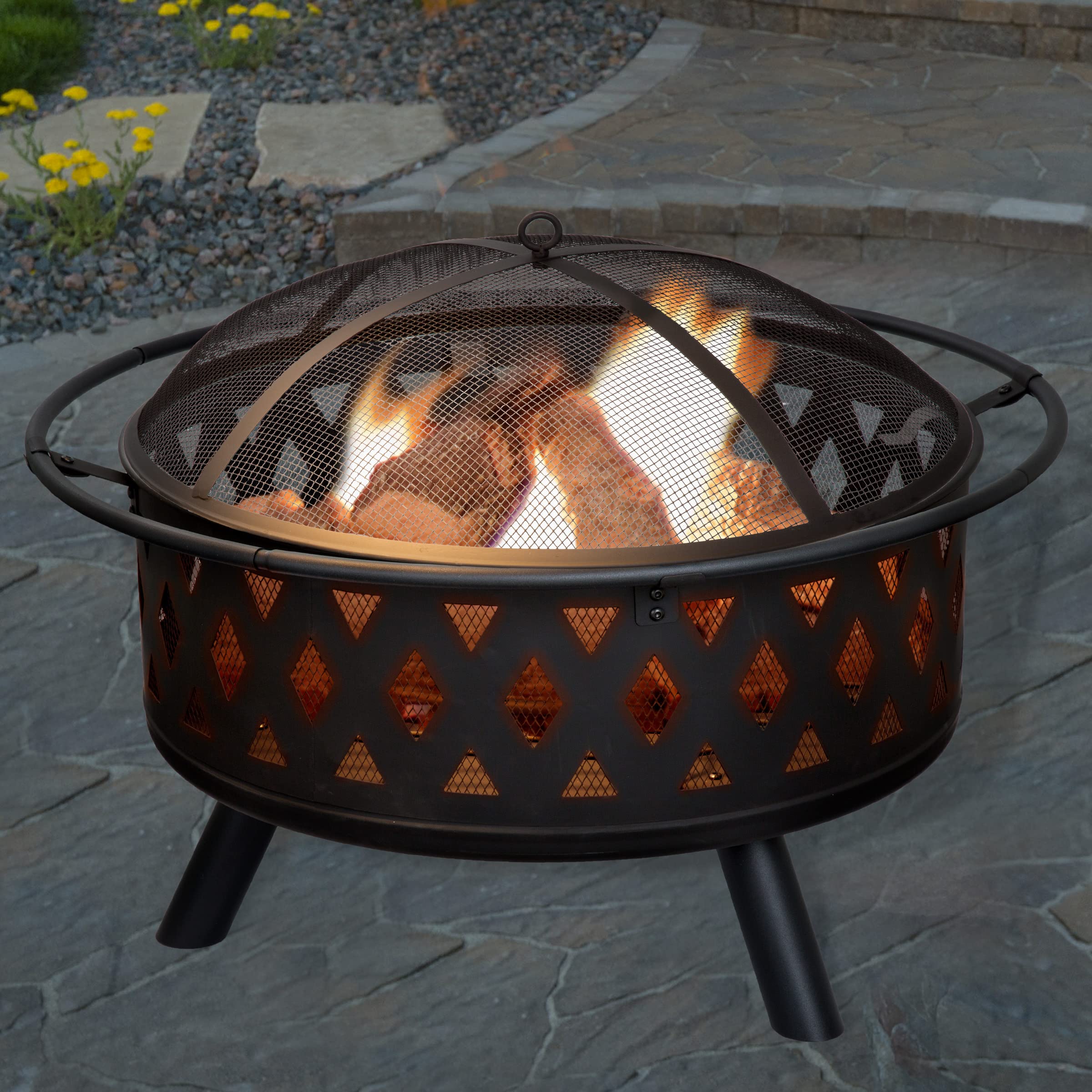 32-Inch Outdoor Wood Burning Fire Pit with Screen and Cover