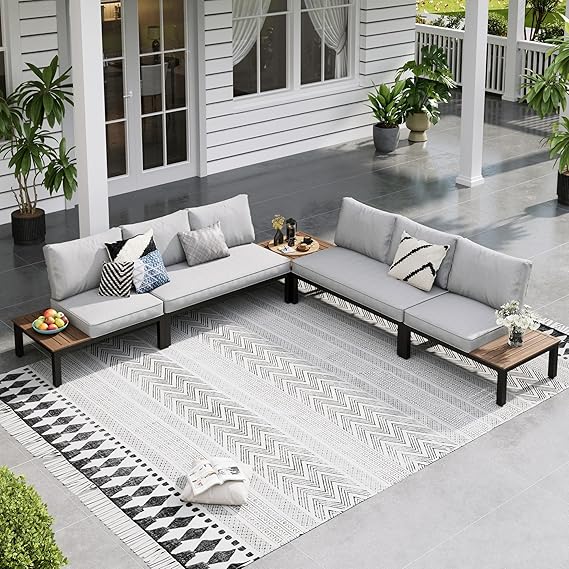 9 Piece Outdoor Sectional Sofa Set with Side Tables