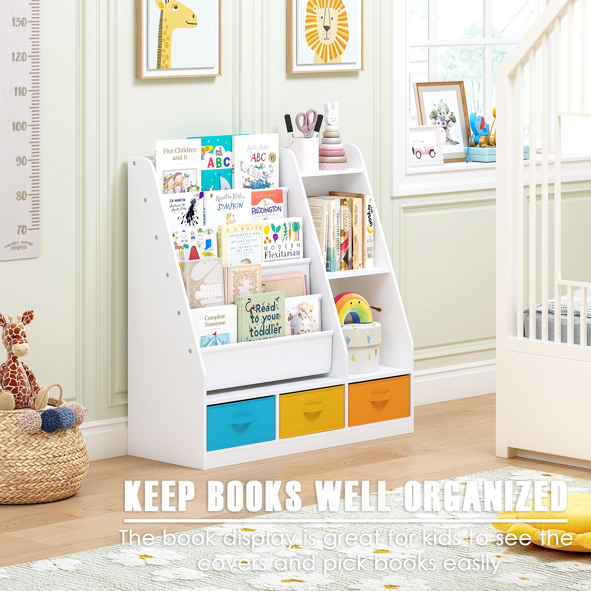 Kids Bookshelf with Storage Bins