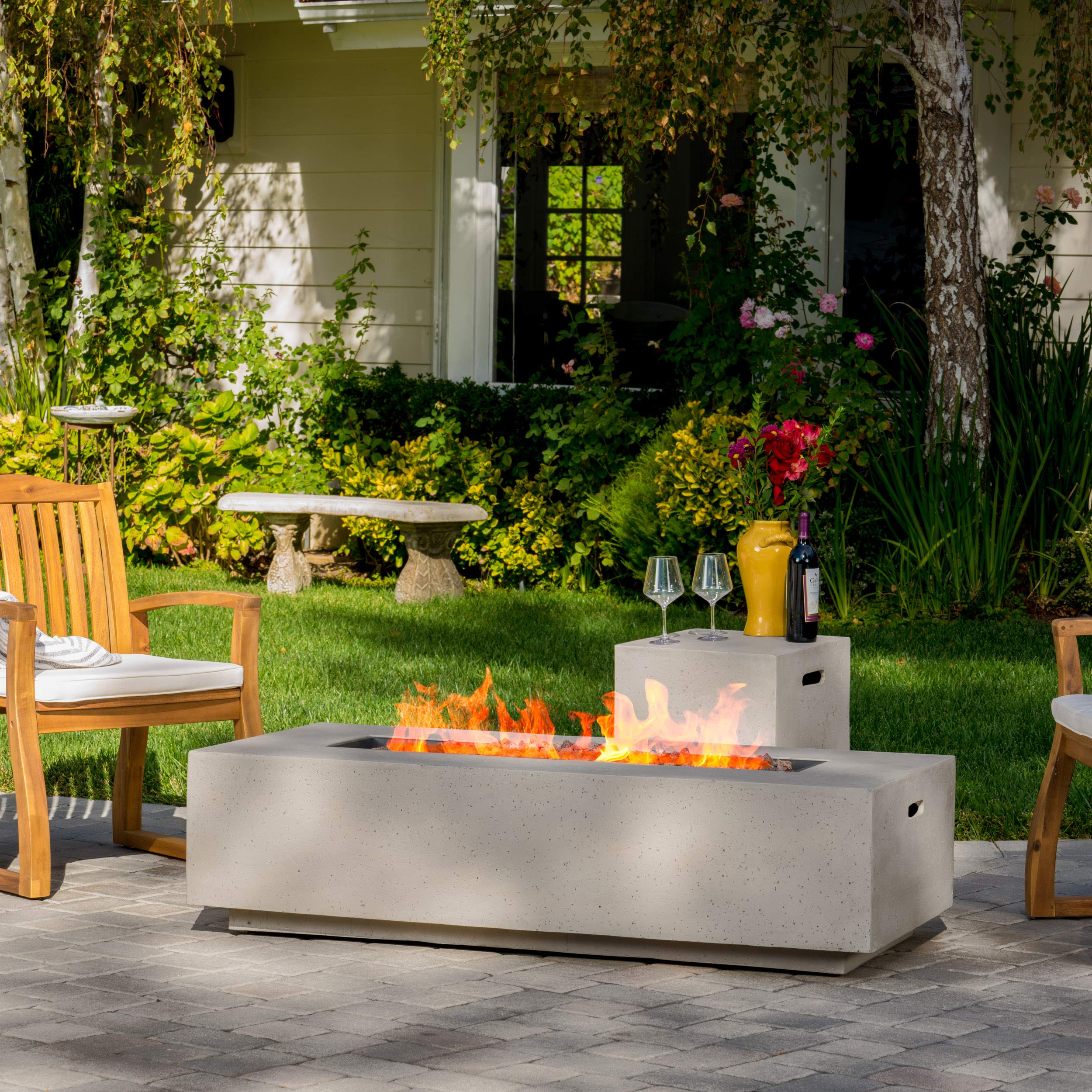 Outdoor Rectangular Fire Table with Tank Holder