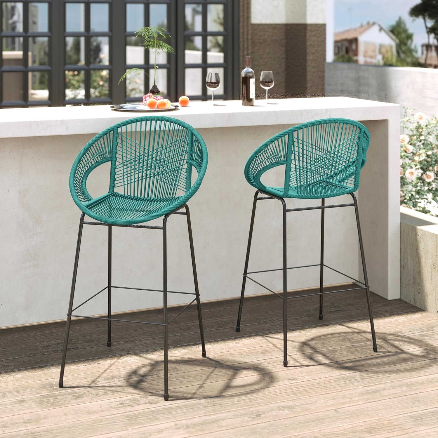 Woven Plastic Wicker Bar Stools Set of 2