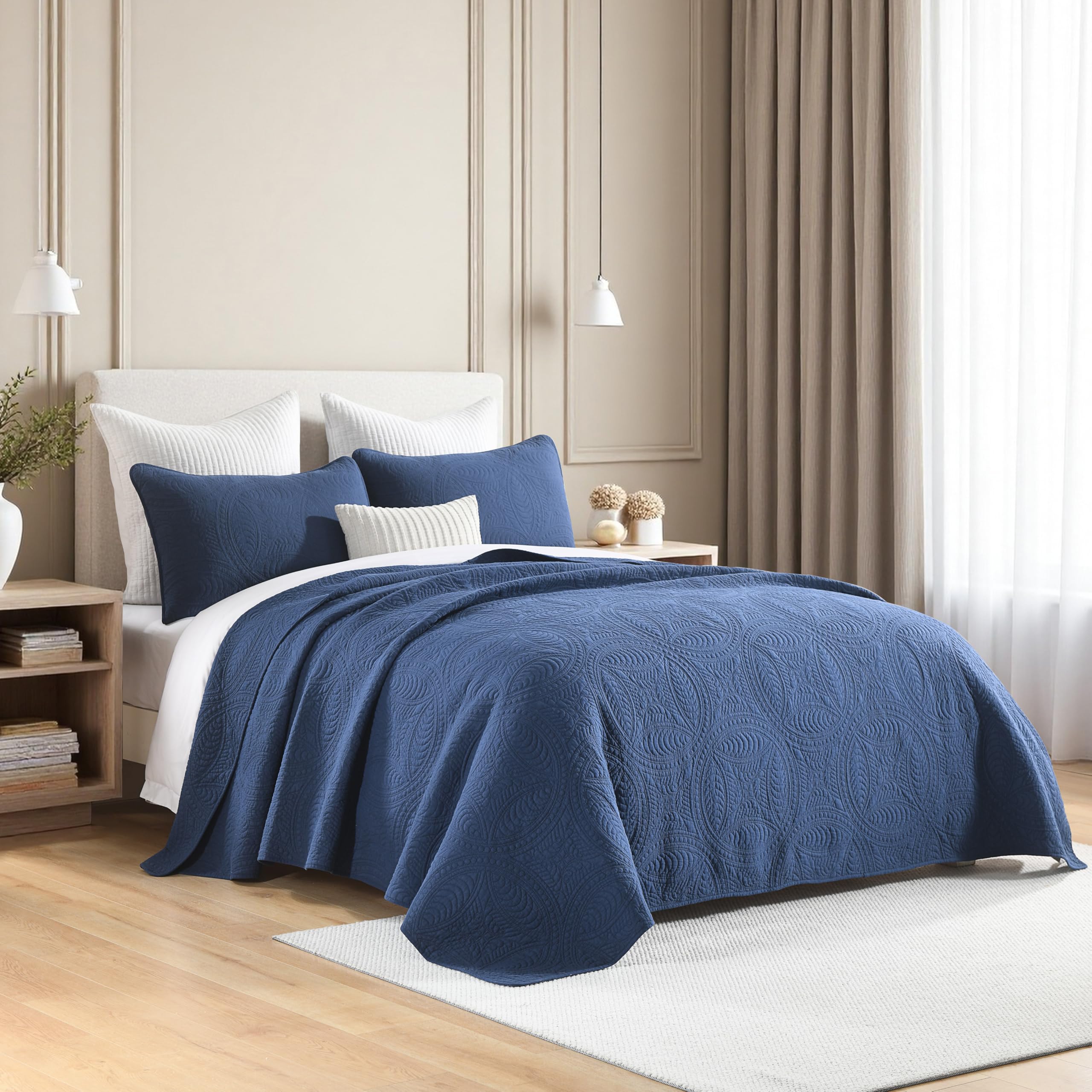 Cotton Quilt Set Queen Size Navy Blue