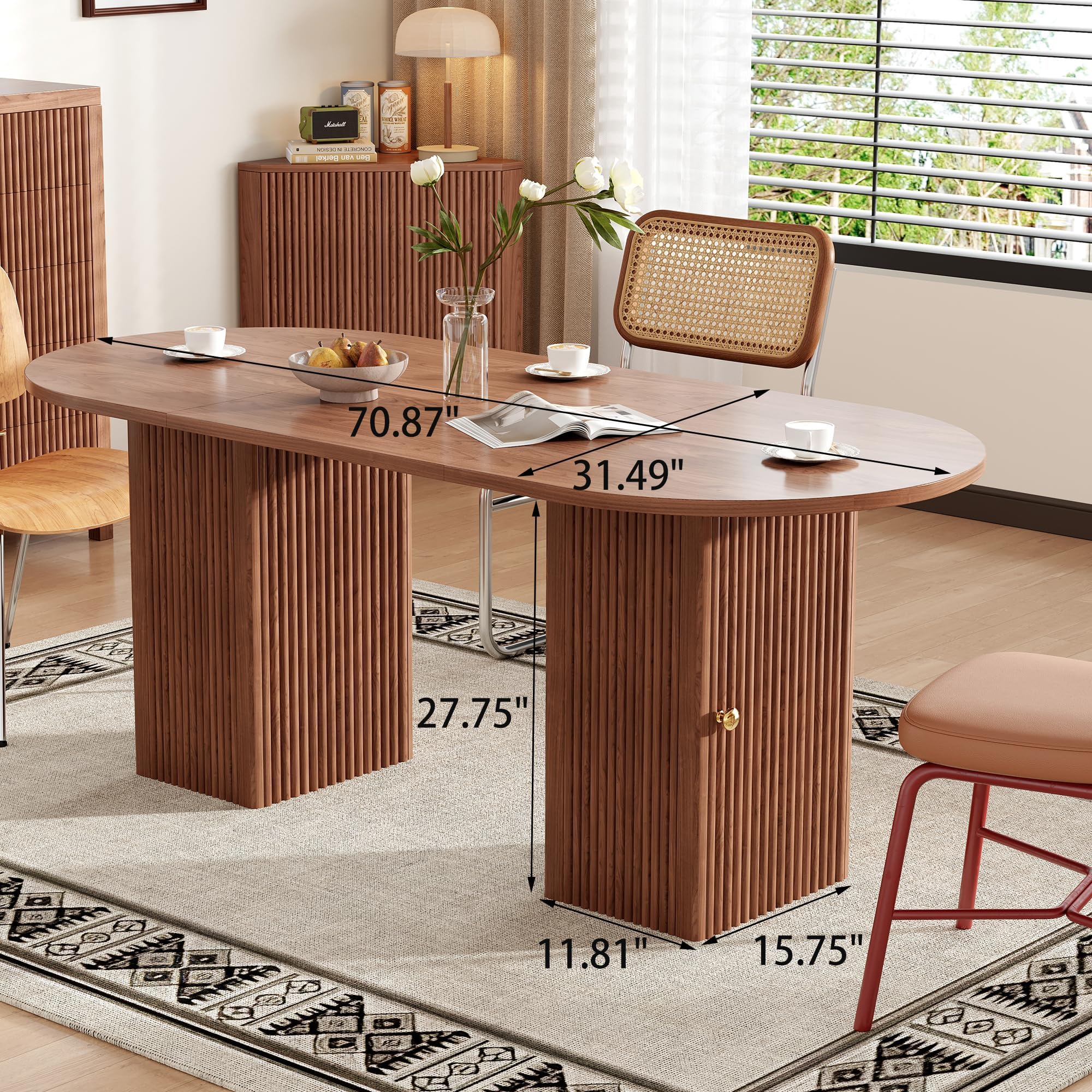 70.87 Inch Round Dining Table with Storage Shelf