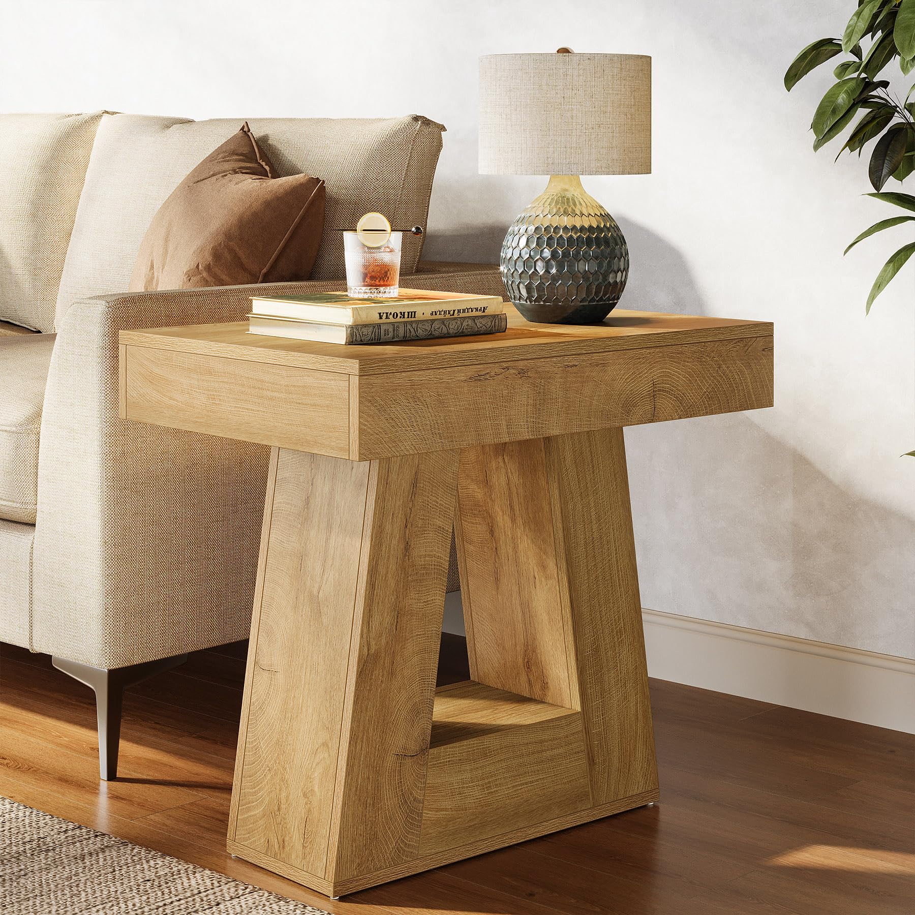 24" Modern Side Table 2-Tier Narrow Wooden End Table