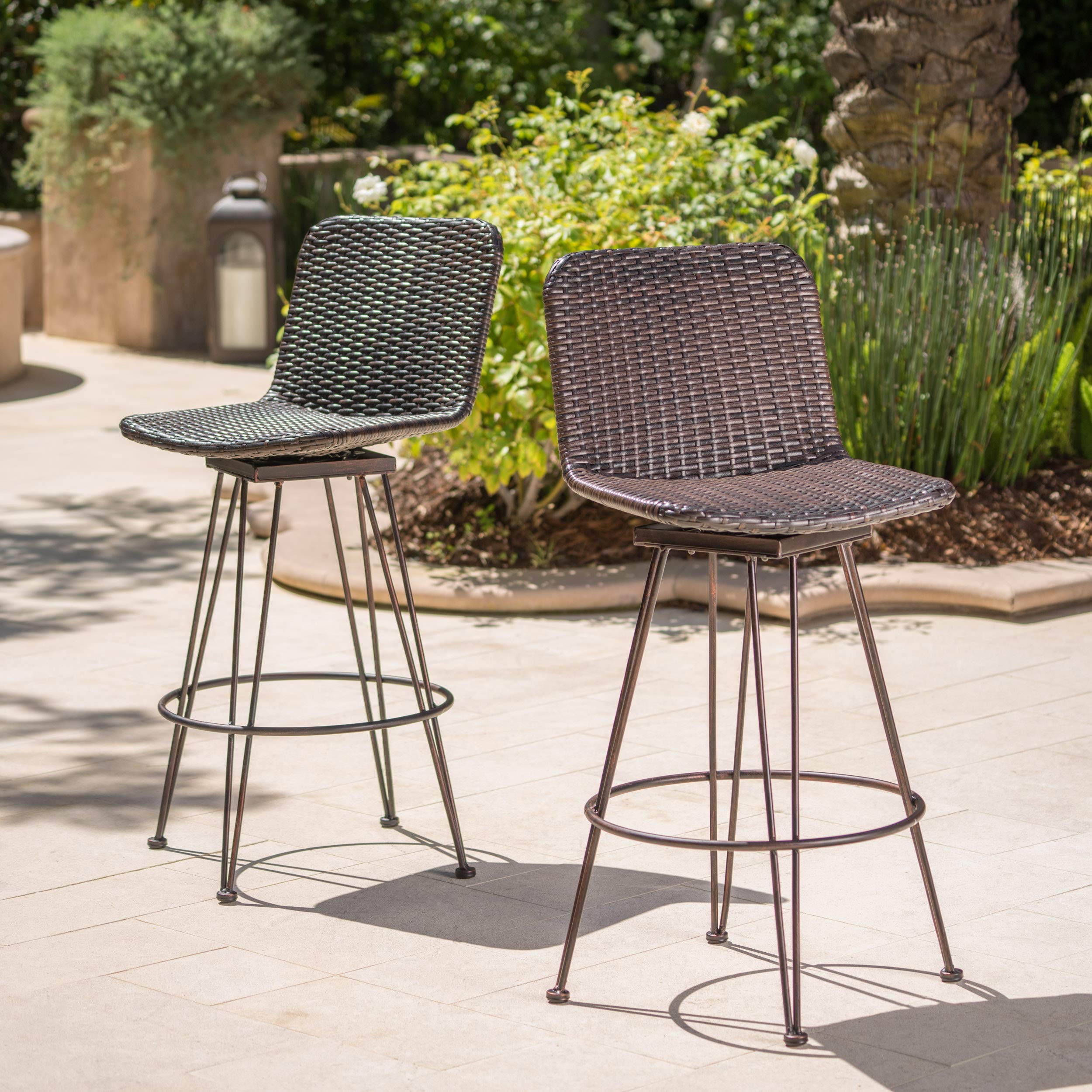 Outdoor Wicker Barstools with Iron Frame