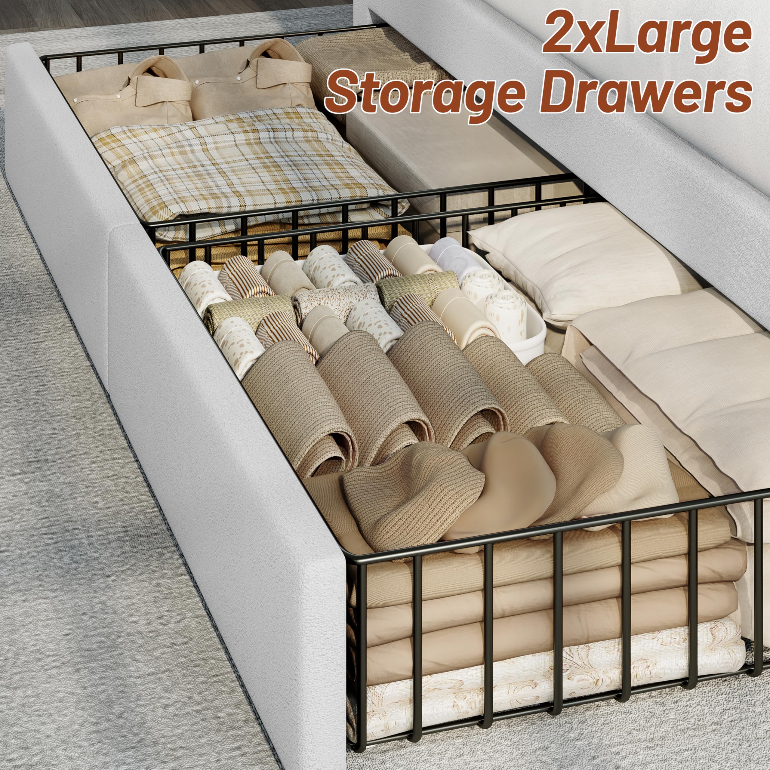 Queen Bed Frame with Storage Drawers and Charging Station