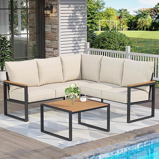 6-Piece Metal Outdoor Sectional Sofa Set with Side Table