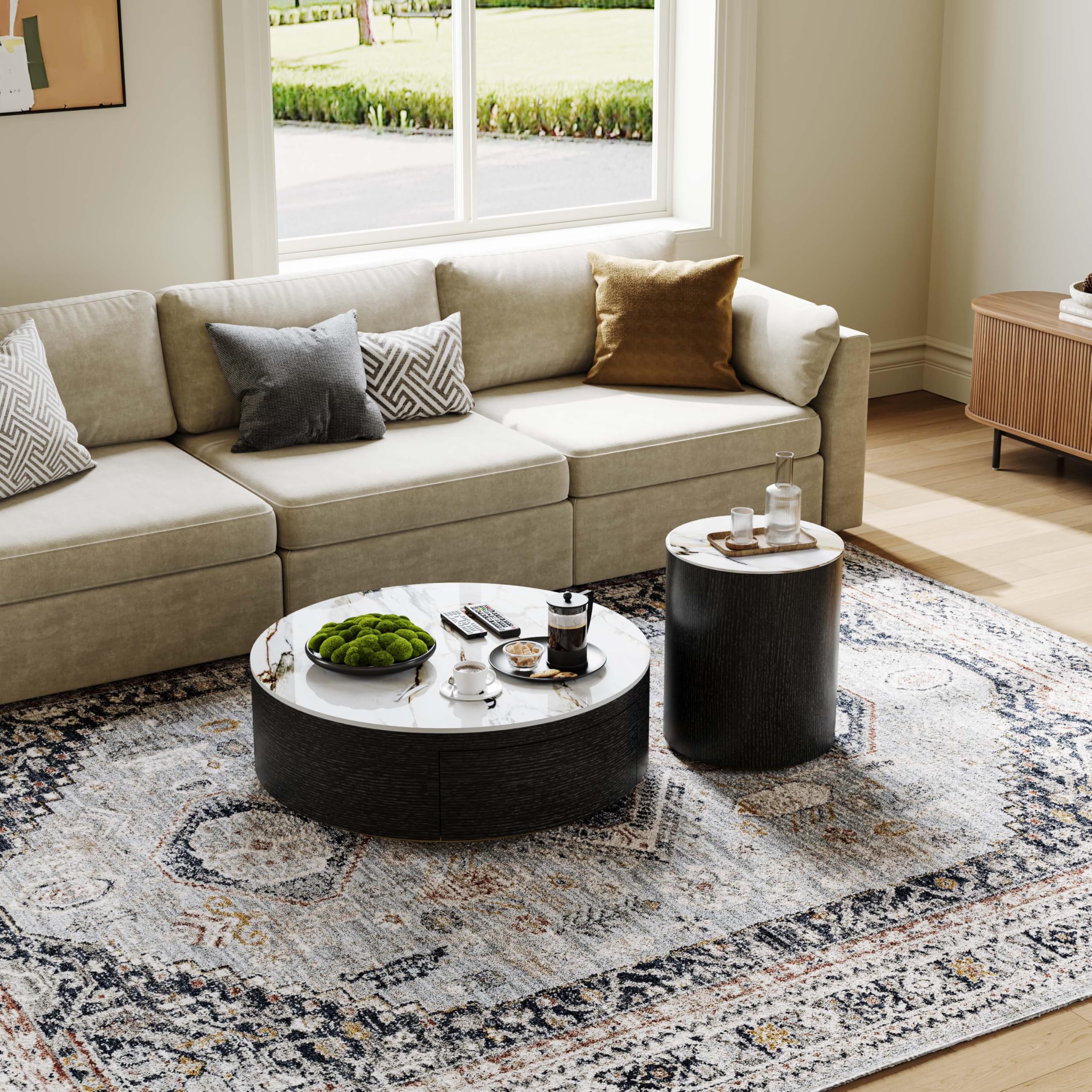 Round Coffee Table with Storage Drawers
