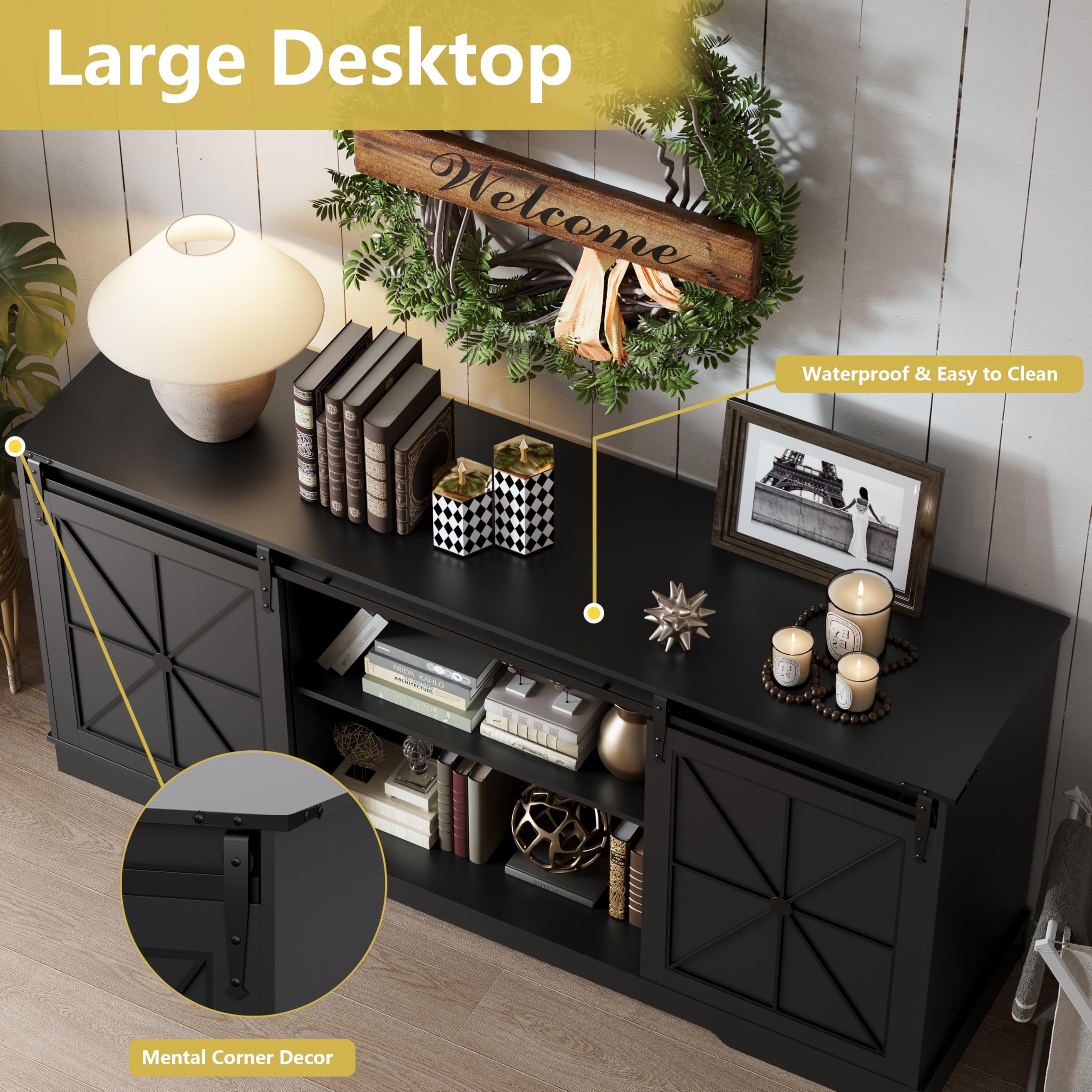 Farmhouse TV Stand with Sliding Barn Doors