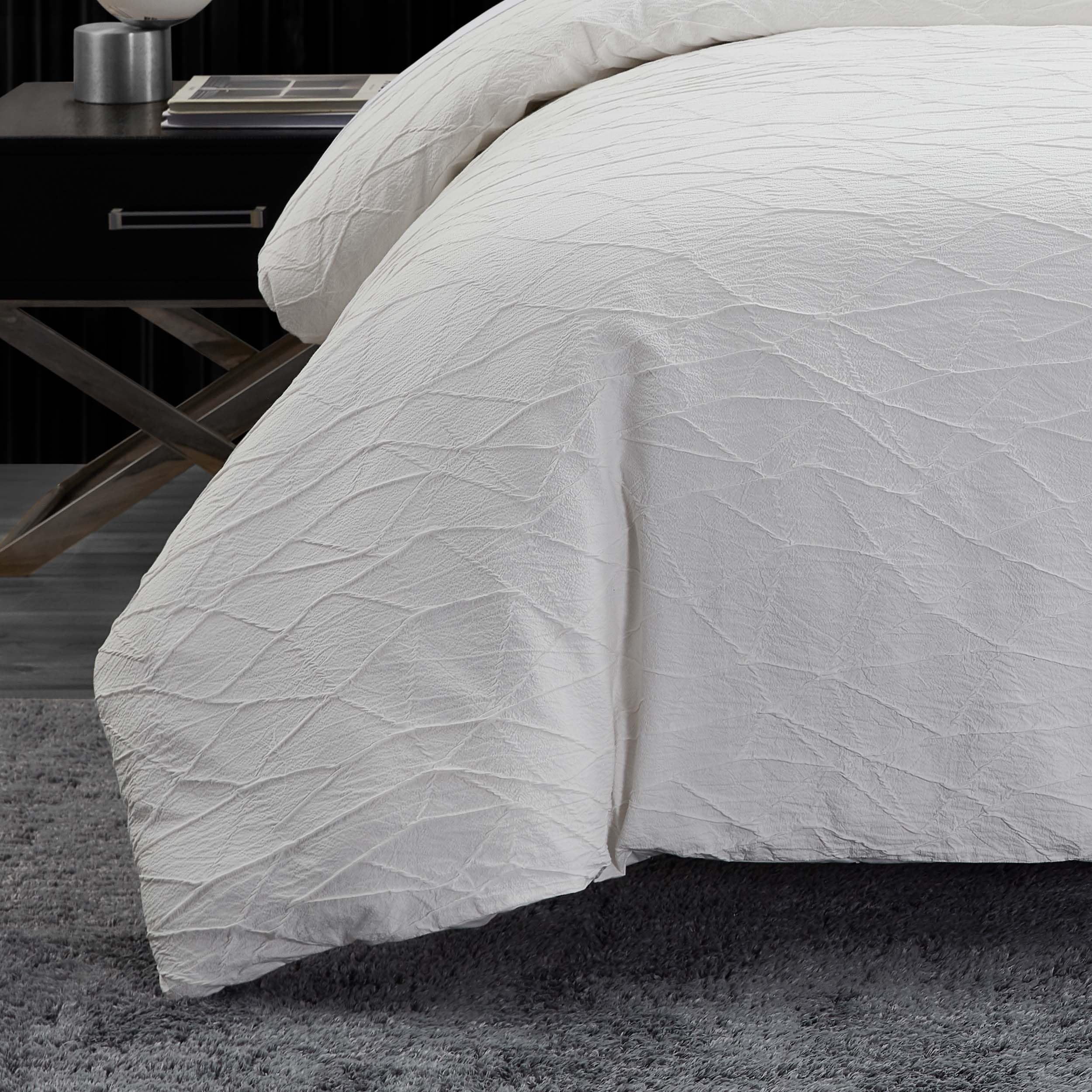 King Comforter Set with Shams - White Crinkle Texture