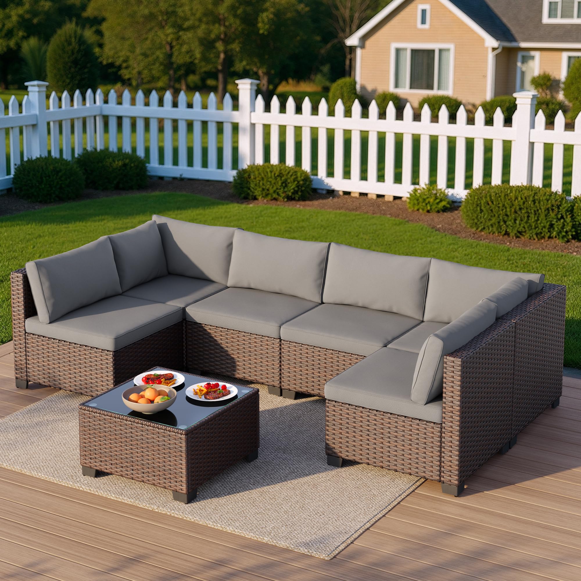 7-Piece Outdoor Patio Furniture Set with Glass Coffee Table