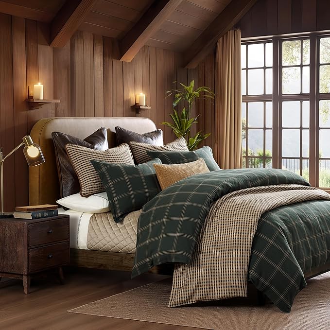 King Plaid Comforter Set White 3 Piece